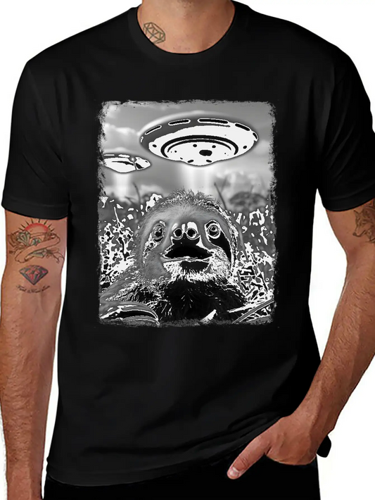Sloth Lazy UFO Alien Extraterrestrial Selfie Stylish Everyday T-Shirt – Unisex Basic Cotton Tee