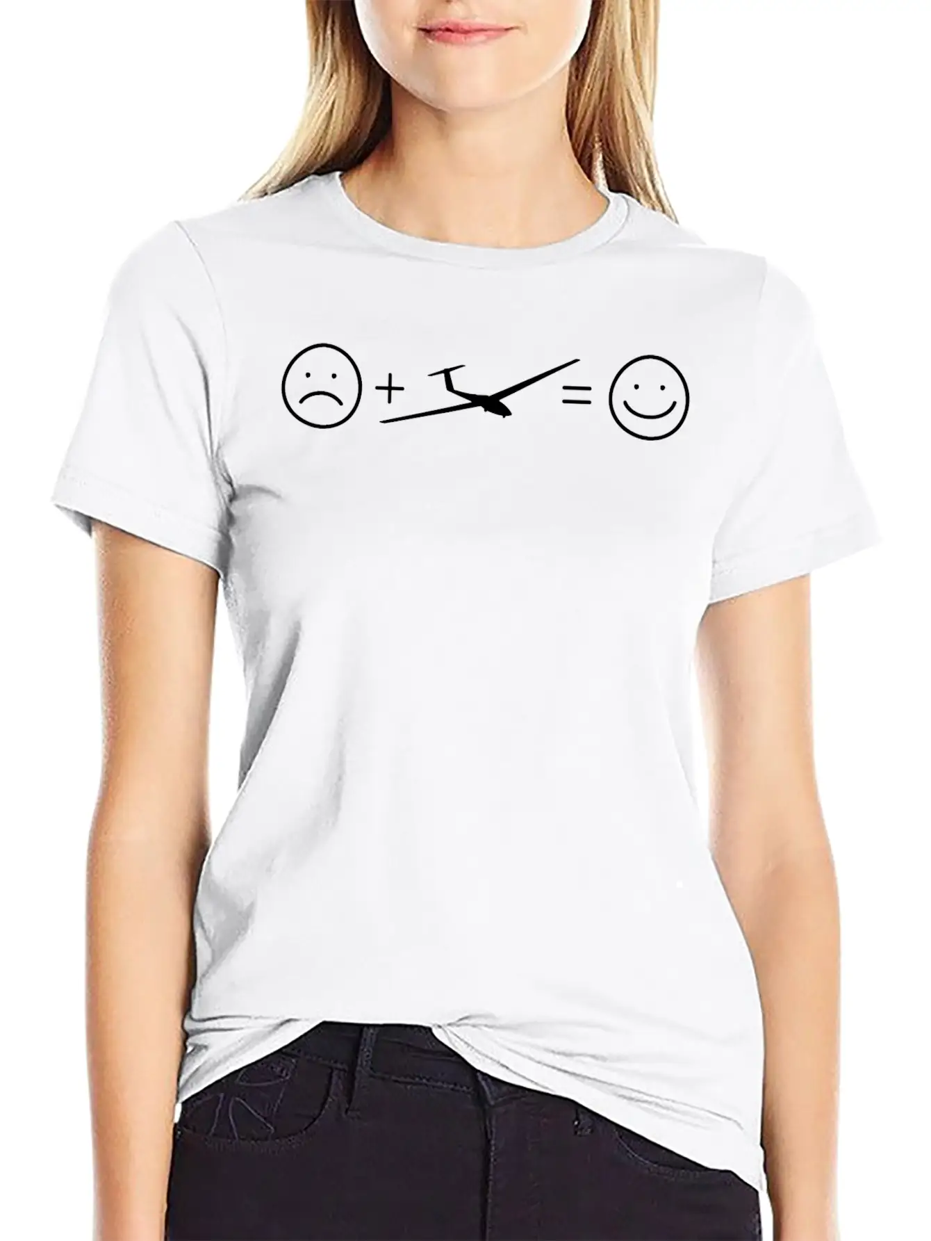 Smile Face And Sailplane - (B) Unisex Short Sleeve Soft Cotton T-Shirt – Casual Everyday Wear