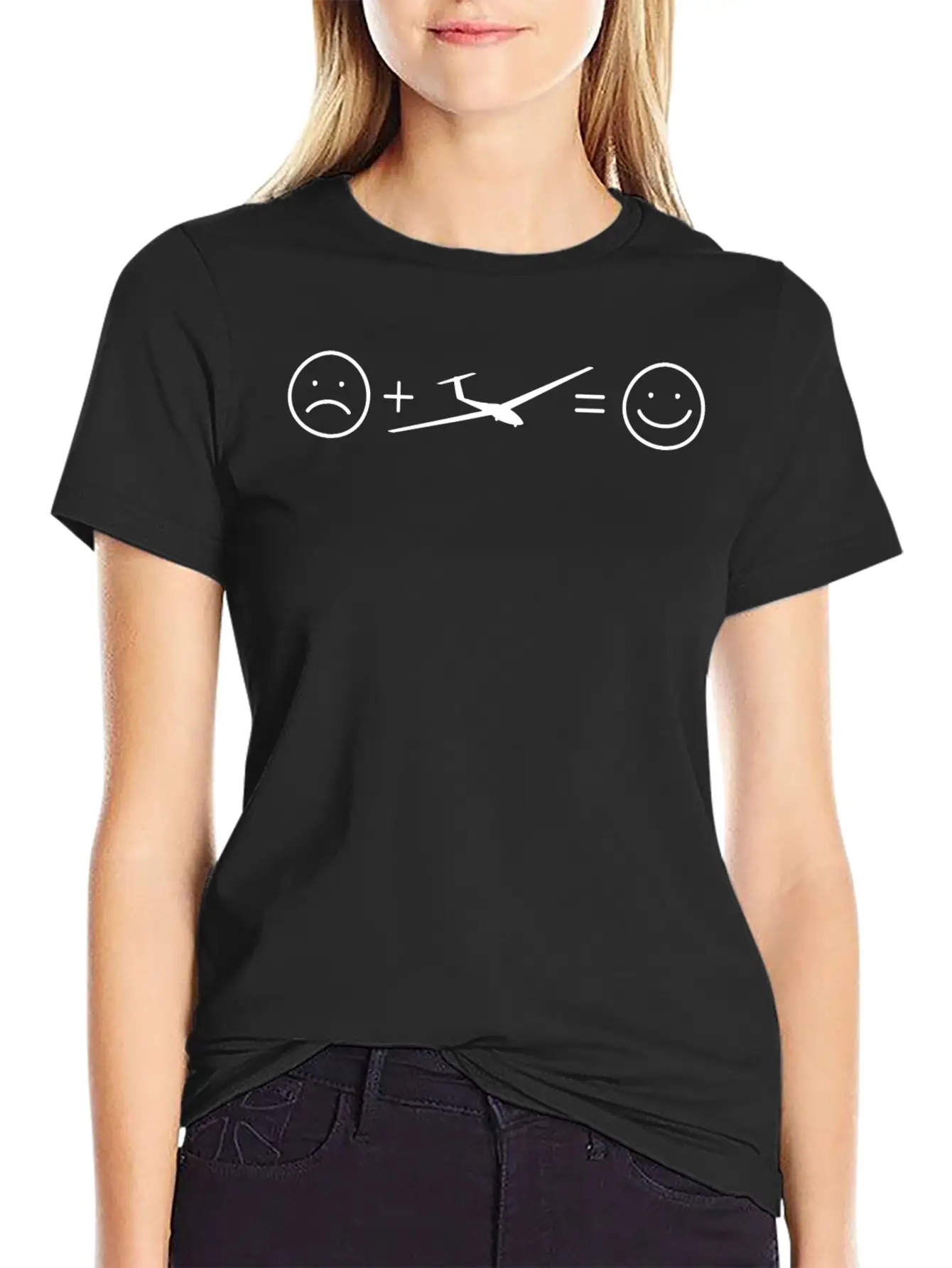 Smile Face And Sailplane - (B) Unisex Short Sleeve Soft Cotton T-Shirt – Casual Everyday Wear