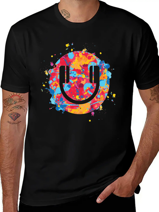 Smile Headphones Festival EDM Dj Music Techno Rave Unisex Short Sleeve Soft Cotton T-Shirt – Casual Everyday Wear