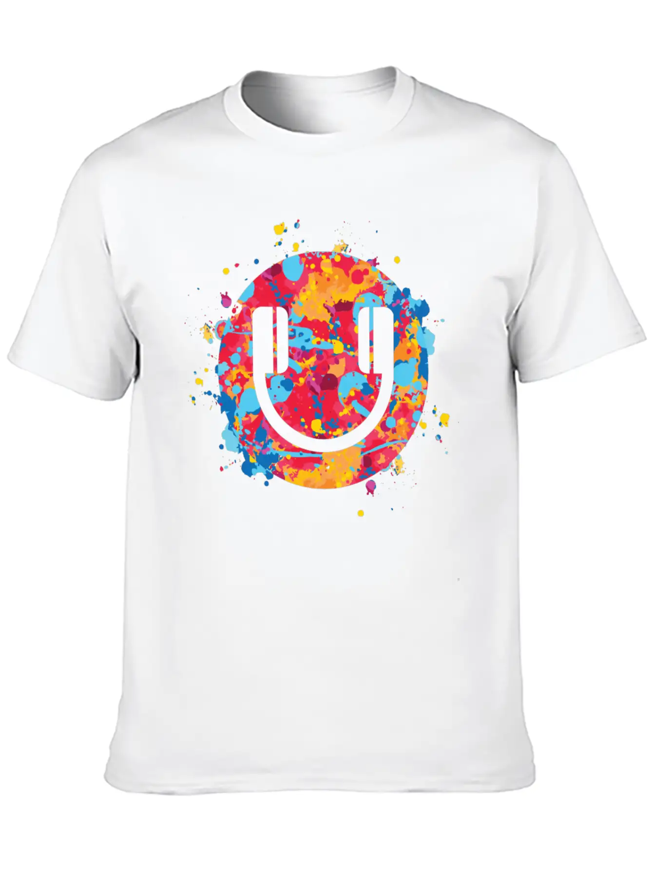Smile Headphones Festival EDM Dj Music Techno Rave Unisex Short Sleeve Soft Cotton T-Shirt – Casual Everyday Wear