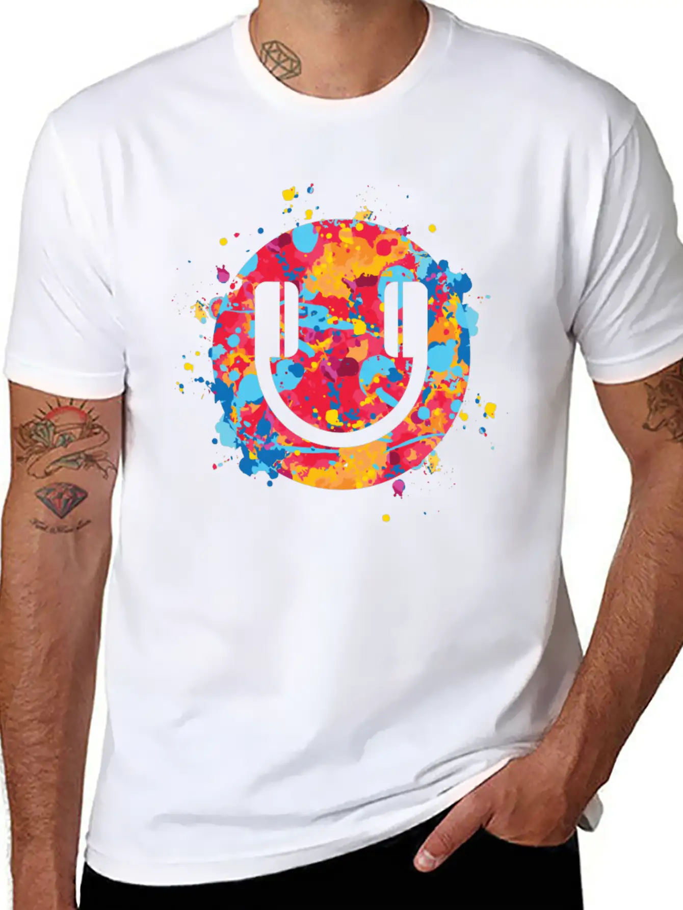 Smile Headphones Festival EDM Dj Music Techno Rave Unisex Short Sleeve Soft Cotton T-Shirt – Casual Everyday Wear