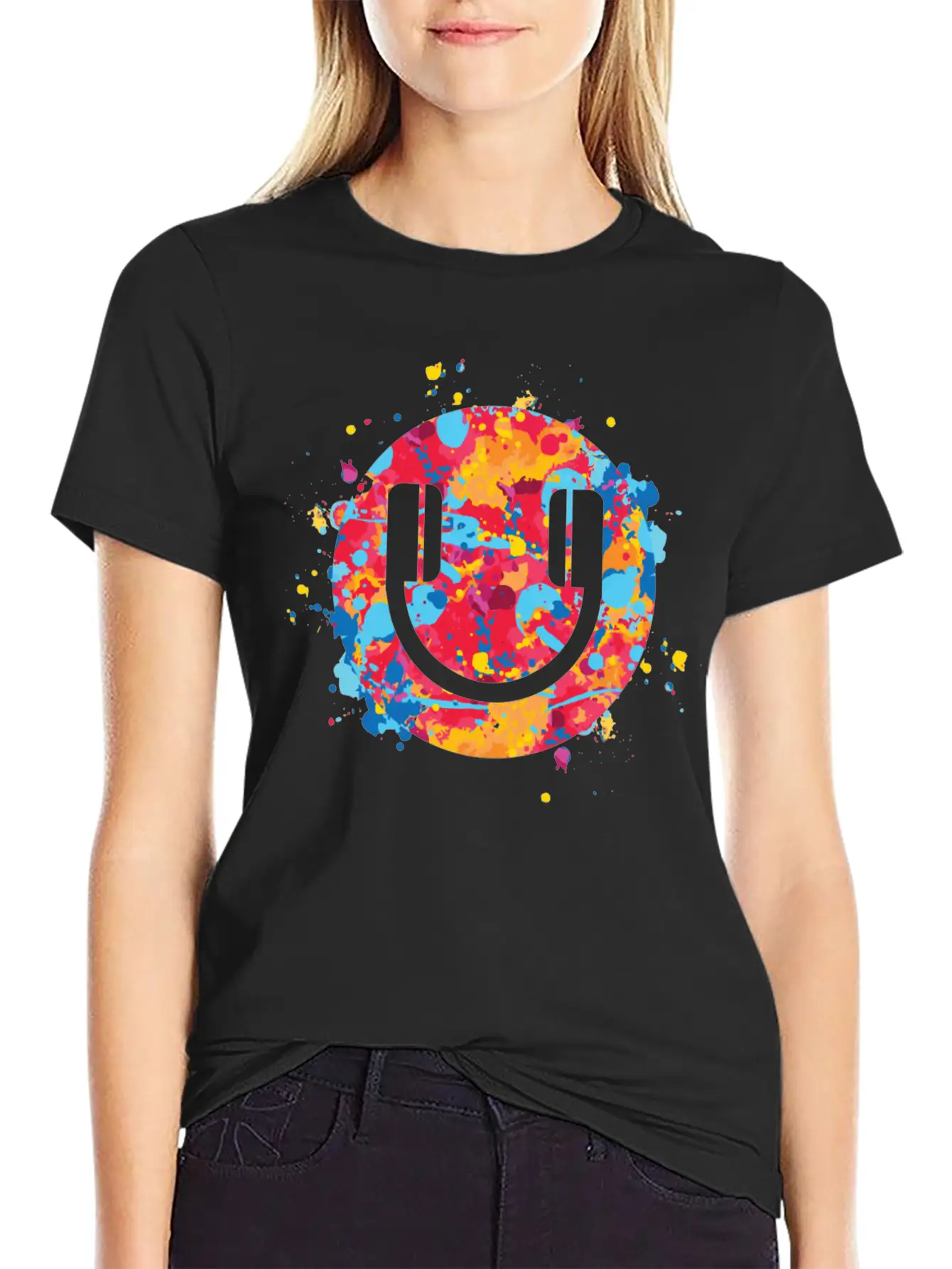 Smile Headphones Festival EDM Dj Music Techno Rave Unisex Short Sleeve Soft Cotton T-Shirt – Casual Everyday Wear