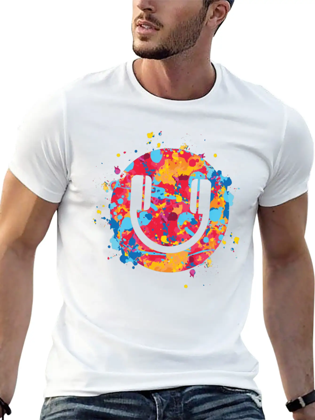 Smile Headphones Festival EDM Dj Music Techno Rave Unisex Short Sleeve Soft Cotton T-Shirt – Casual Everyday Wear