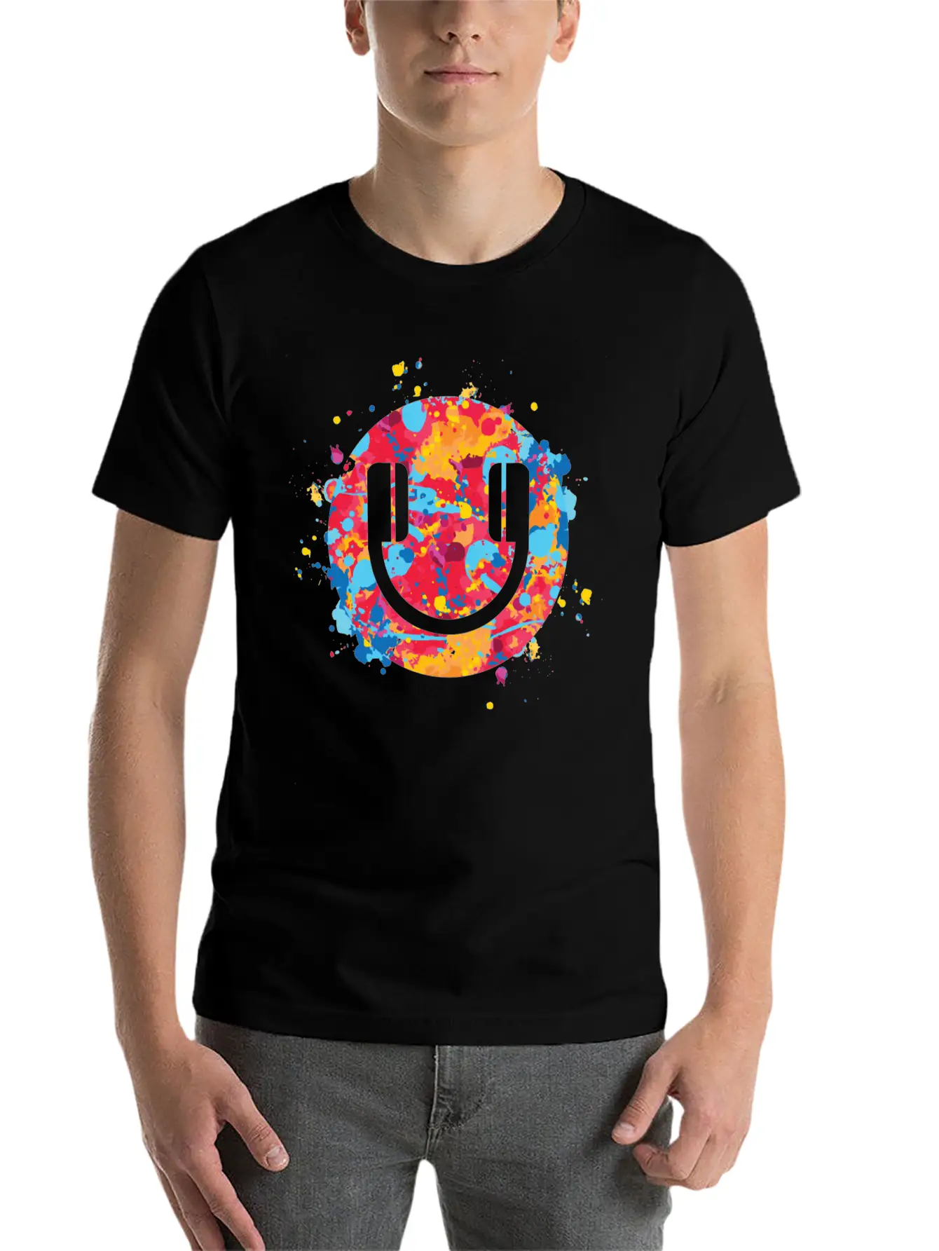 Smile Headphones Festival EDM Dj Music Techno Rave Unisex Short Sleeve Soft Cotton T-Shirt – Casual Everyday Wear