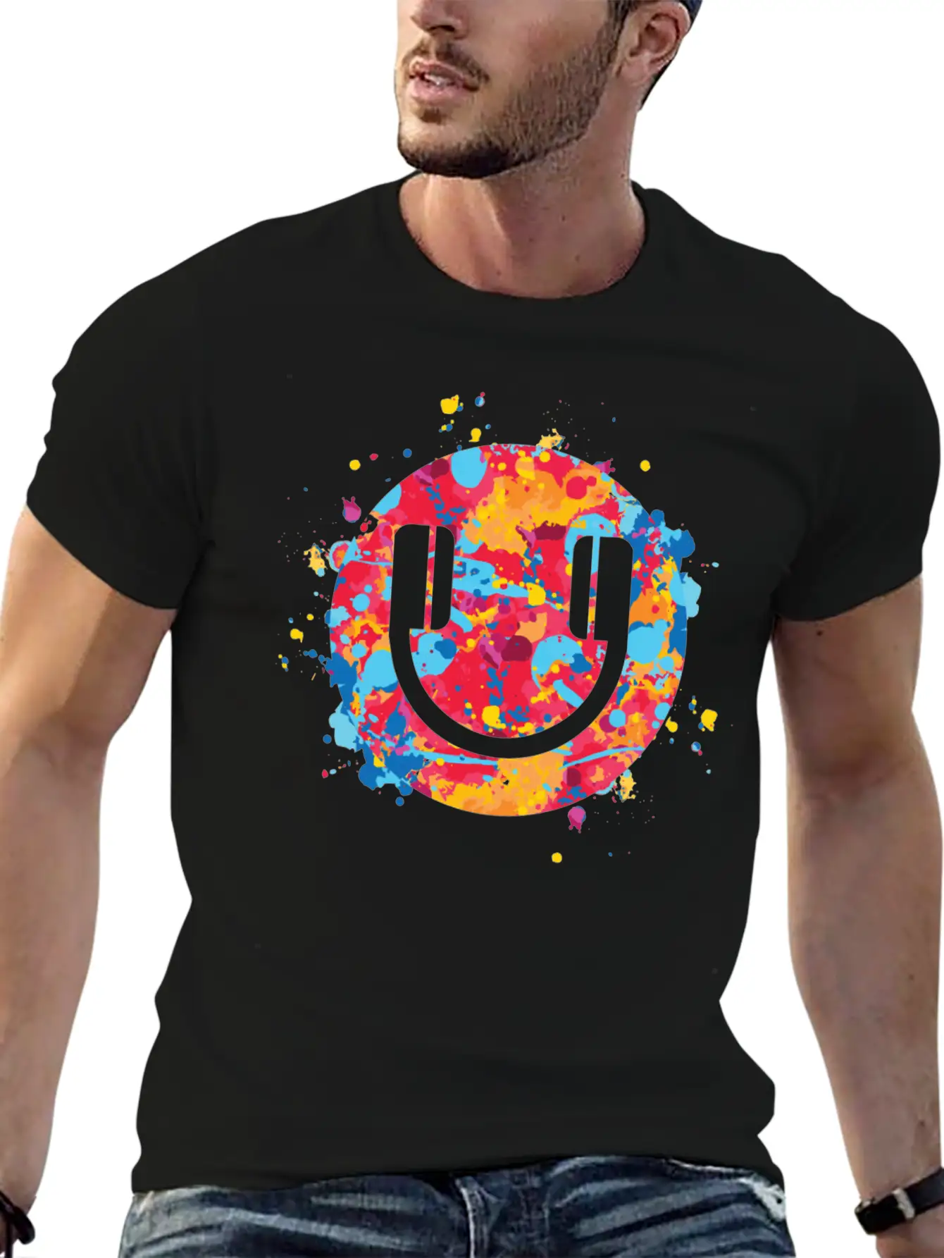 Smile Headphones Festival EDM Dj Music Techno Rave Unisex Short Sleeve Soft Cotton T-Shirt – Casual Everyday Wear