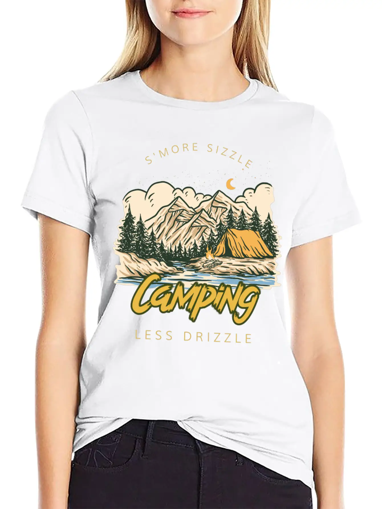 S'more Sizzle Less Drizzle Camping Women Stylish Everyday T-Shirt – Unisex Basic Cotton Tee