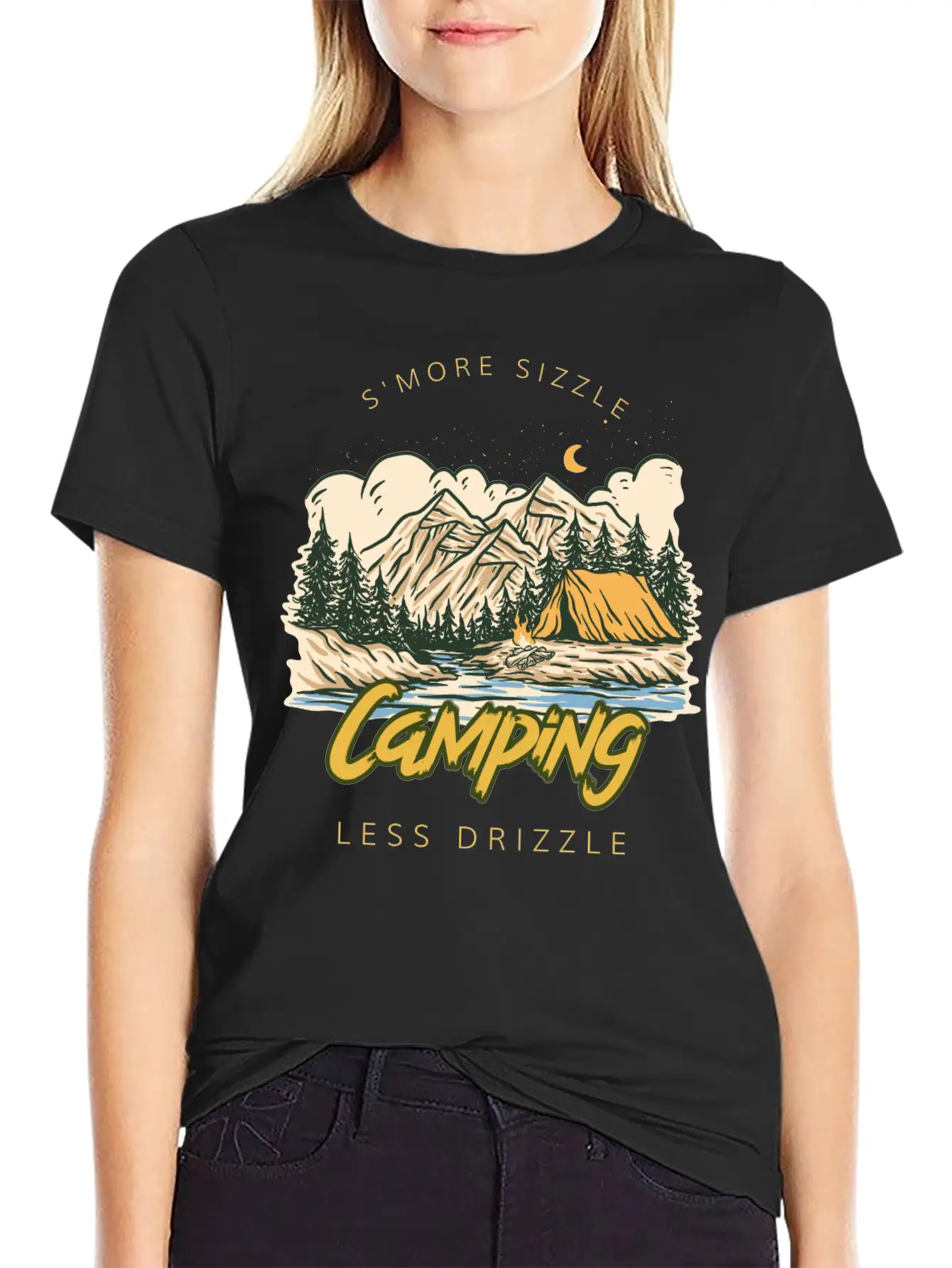S'more Sizzle Less Drizzle Camping Women Stylish Everyday T-Shirt – Unisex Basic Cotton Tee