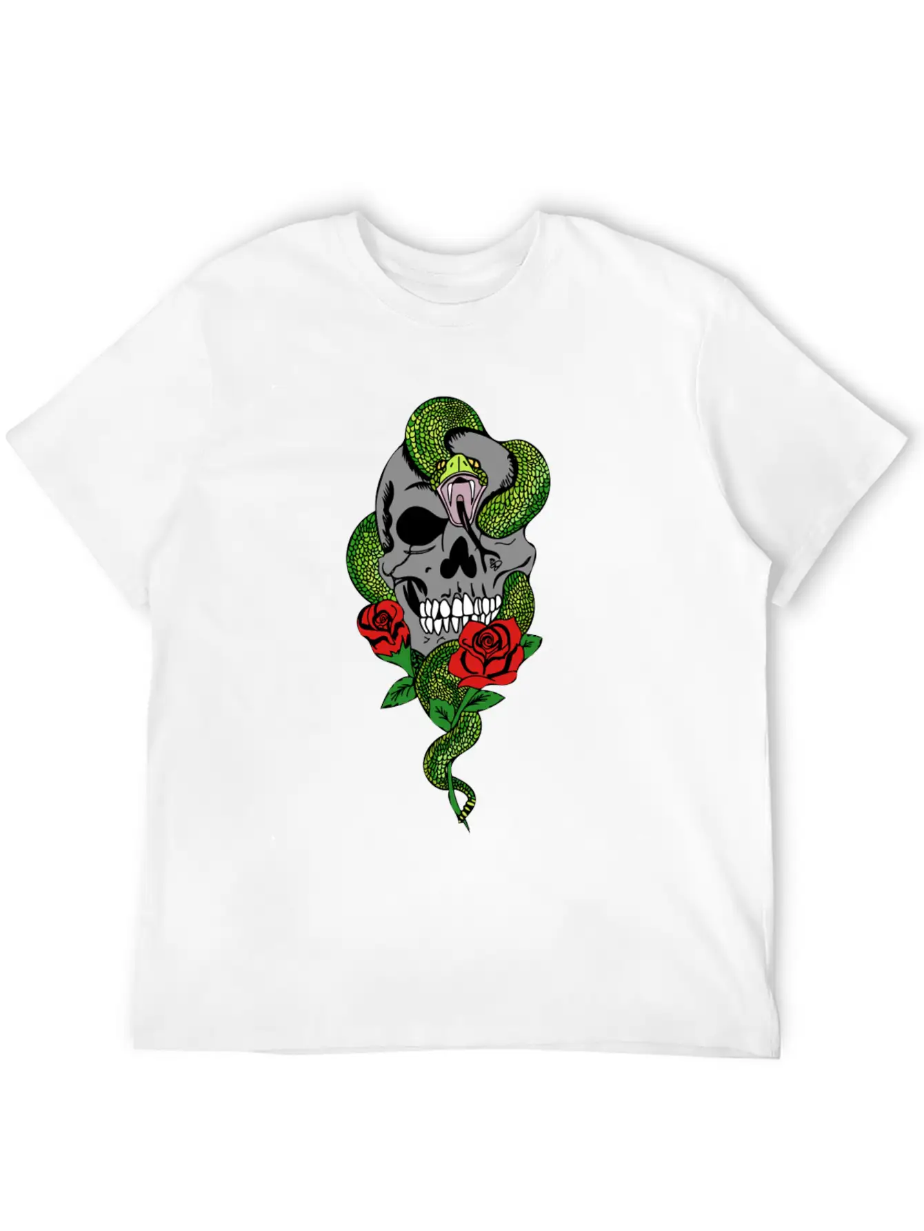 Snake Skull Roses Stylish Everyday T-Shirt – Unisex Basic Cotton Tee