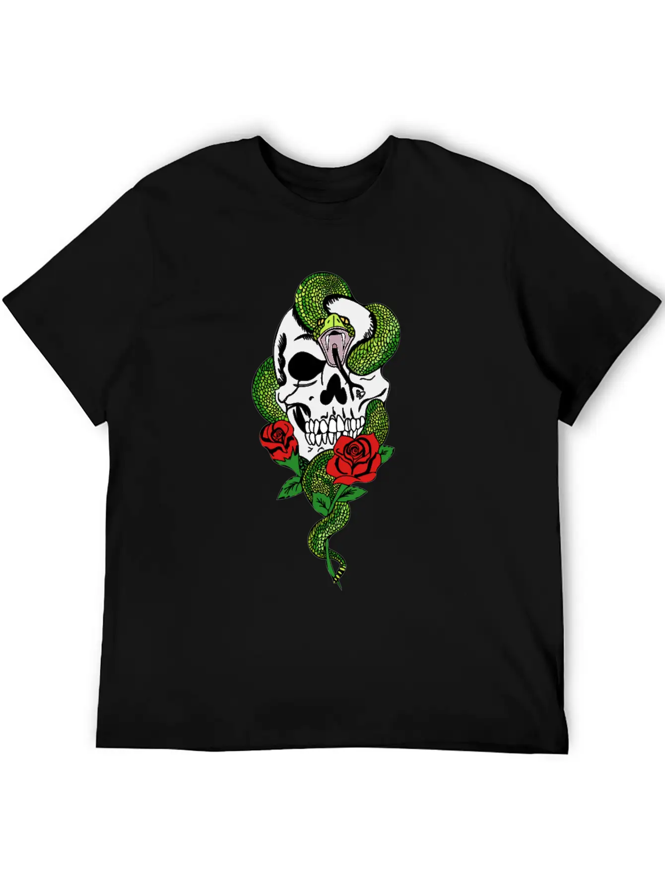Snake Skull Roses Stylish Everyday T-Shirt – Unisex Basic Cotton Tee