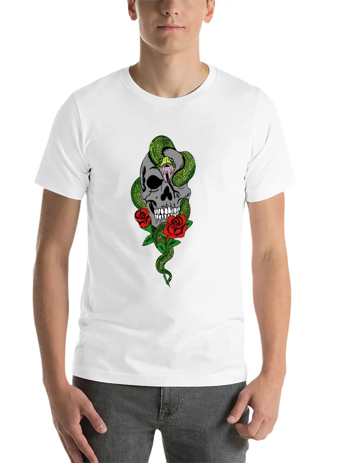 Snake Skull Roses Stylish Everyday T-Shirt – Unisex Basic Cotton Tee