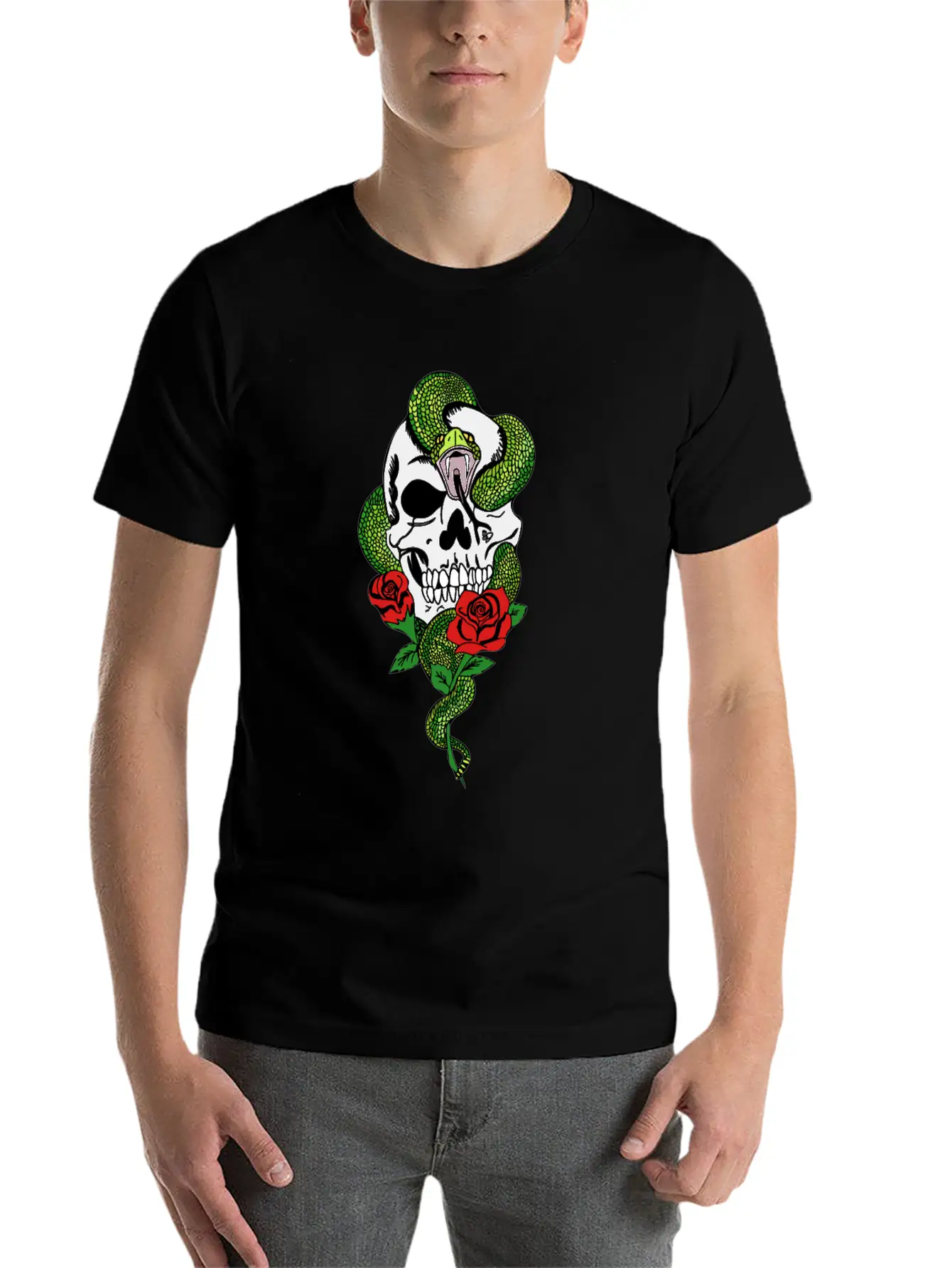 Snake Skull Roses Stylish Everyday T-Shirt – Unisex Basic Cotton Tee