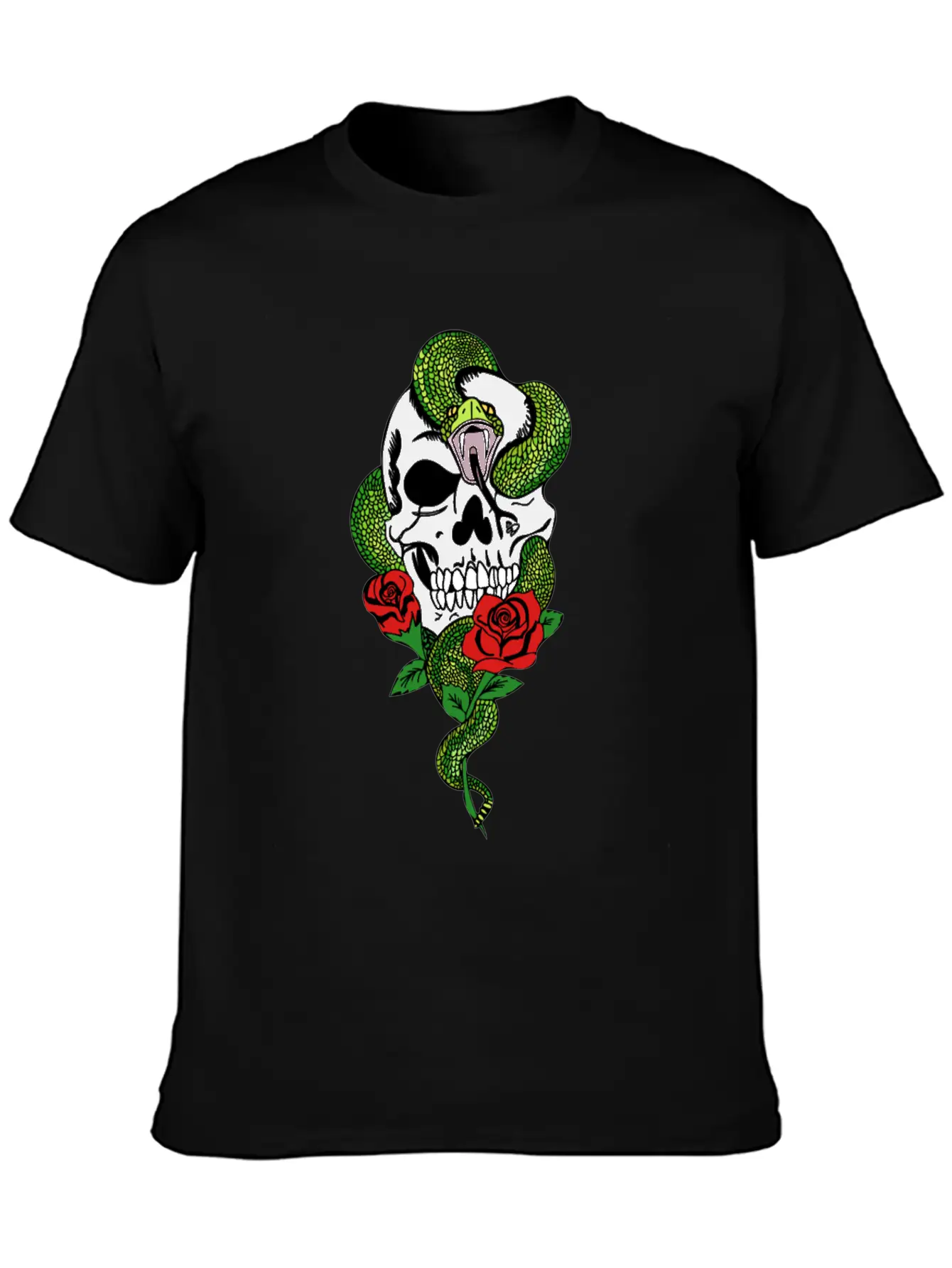 Snake Skull Roses Stylish Everyday T-Shirt – Unisex Basic Cotton Tee