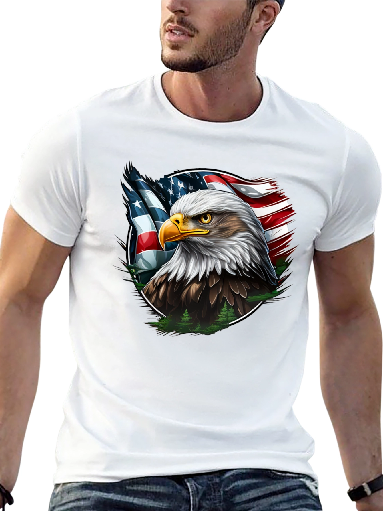 Bald Eagle American Flag Graphic T-Shirt