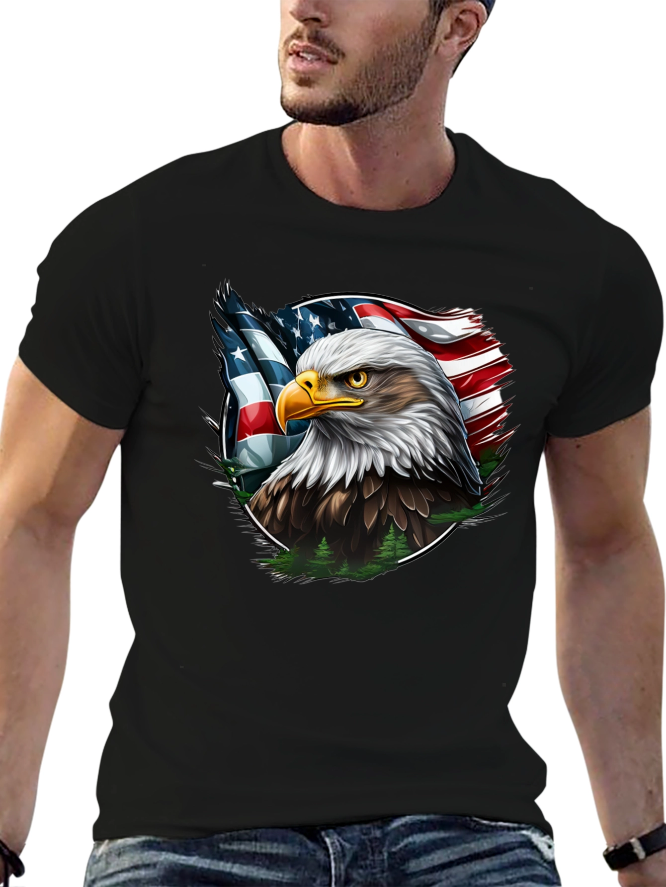 Bald Eagle American Flag Graphic T-Shirt