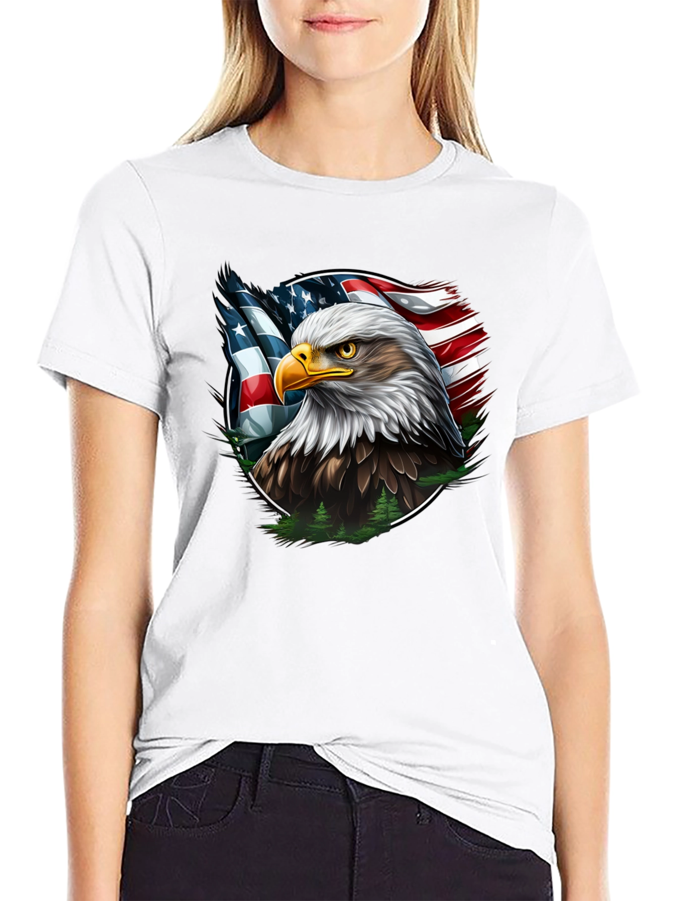 Bald Eagle American Flag Graphic T-Shirt