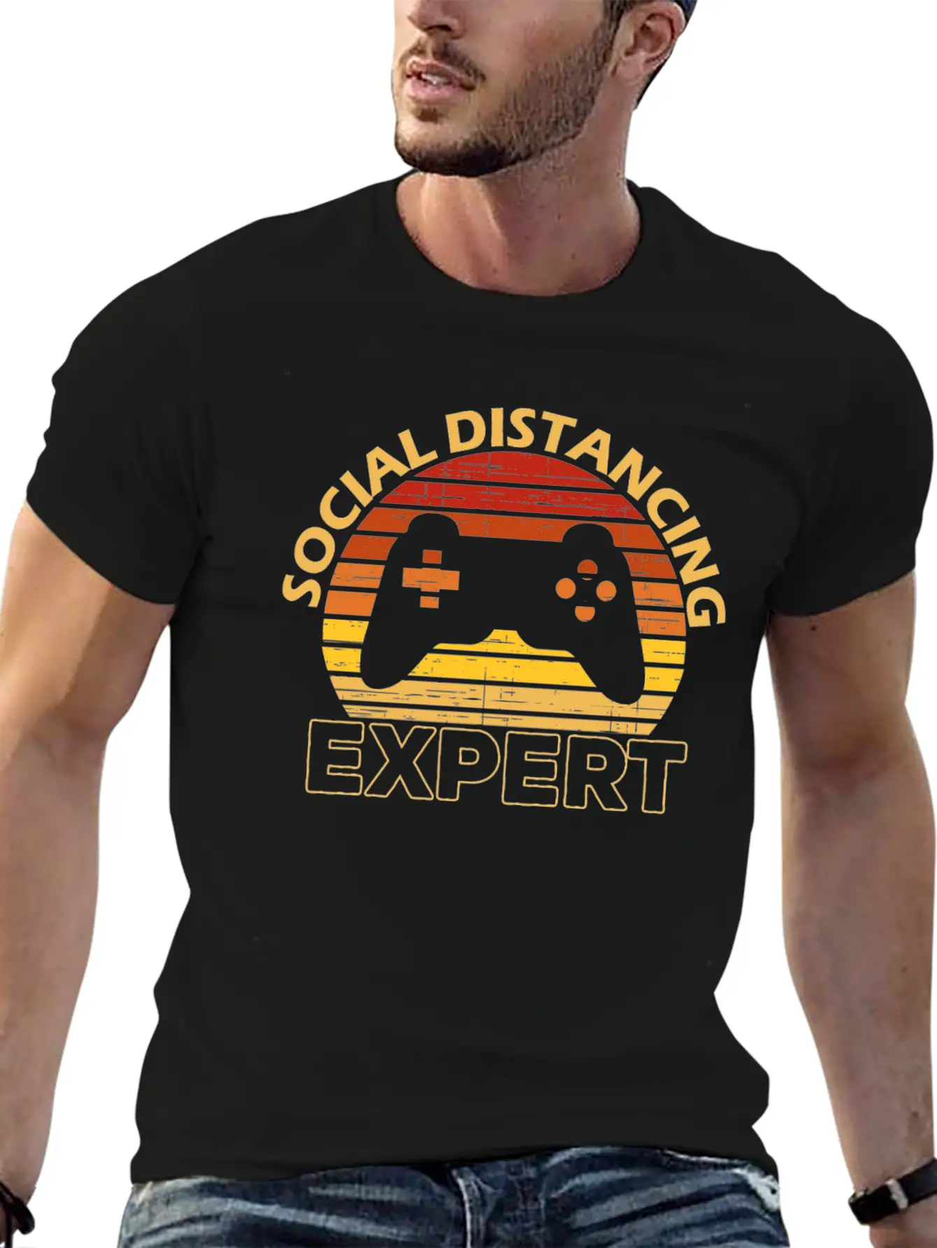 Social Distancing Expert Gaming Playing Video Game Basic Graphic T-Shirt – Daily Comfort In Soft Cotton
