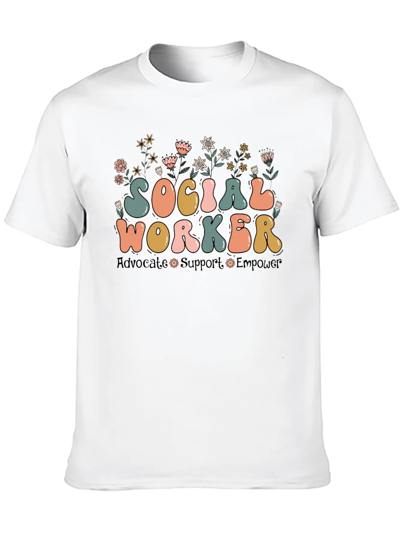 Social Worker Floral Retro Basic Graphic T-Shirt – Daily Comfort In Soft Cotton