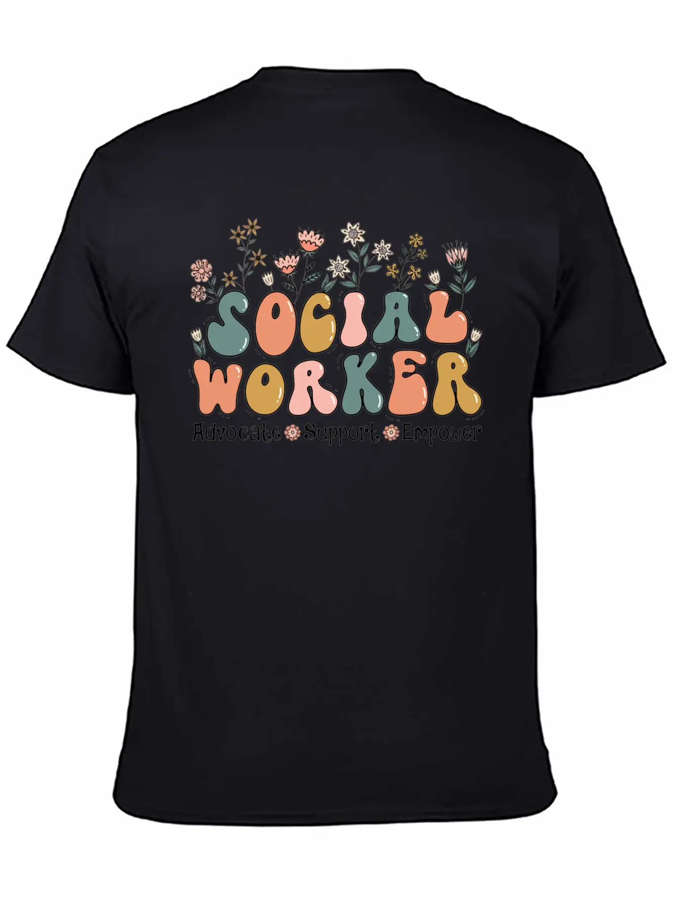 Social Worker Floral Retro Basic Graphic T-Shirt – Daily Comfort In Soft Cotton