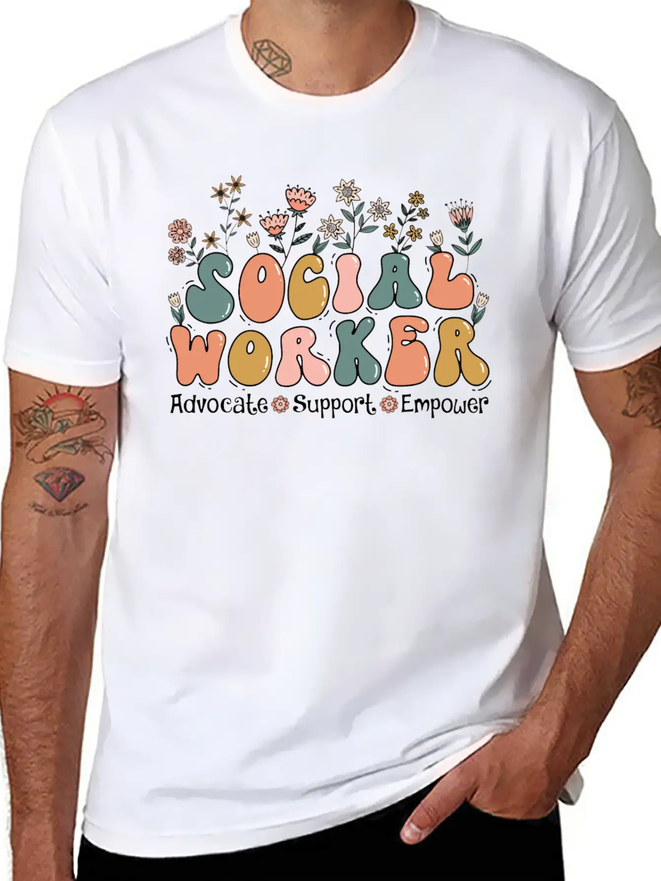 Social Worker Floral Retro Basic Graphic T-Shirt – Daily Comfort In Soft Cotton
