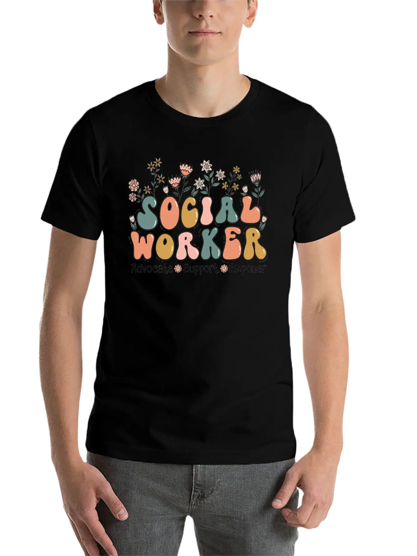 Social Worker Floral Retro Basic Graphic T-Shirt – Daily Comfort In Soft Cotton