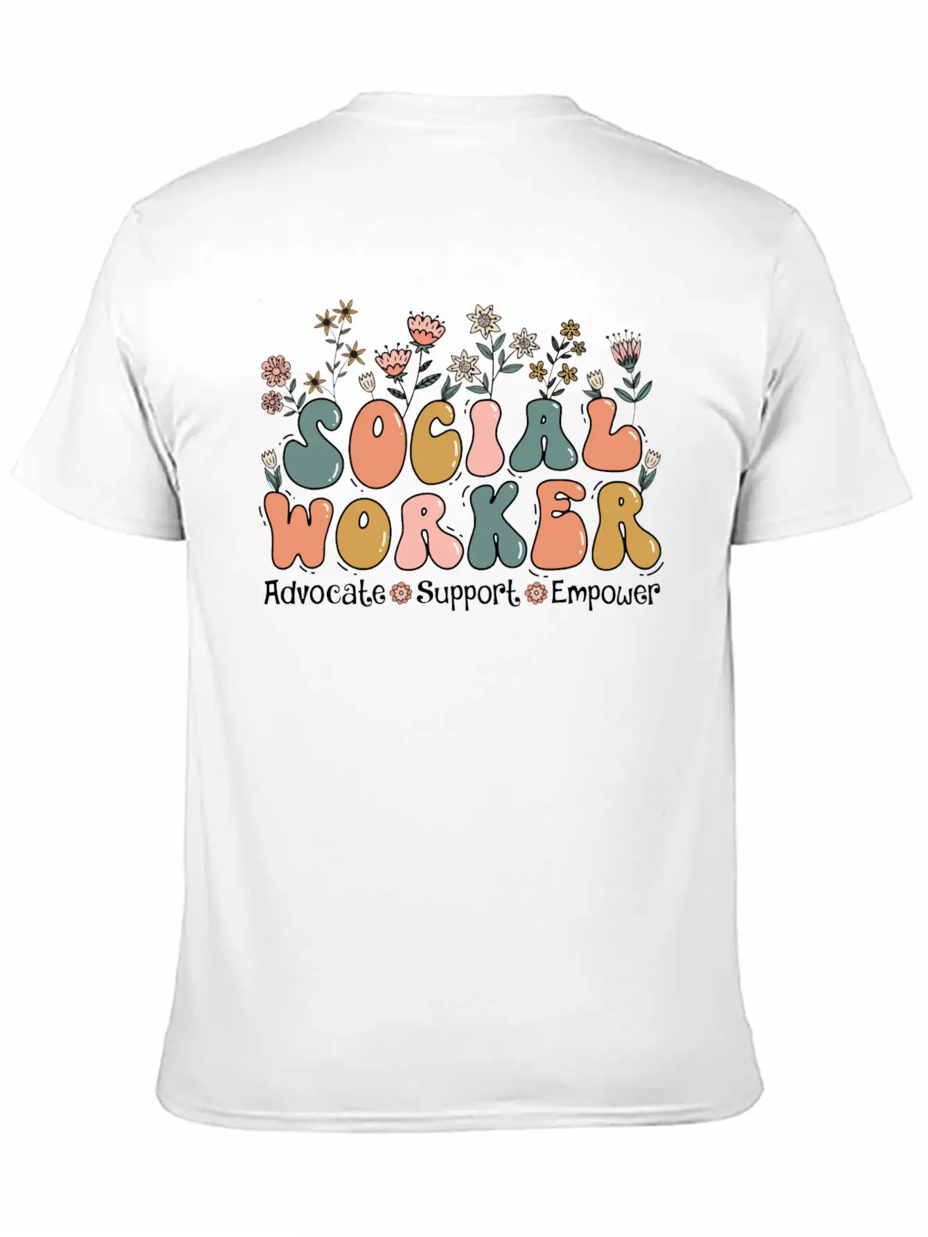Social Worker Floral Retro Basic Graphic T-Shirt – Daily Comfort In Soft Cotton