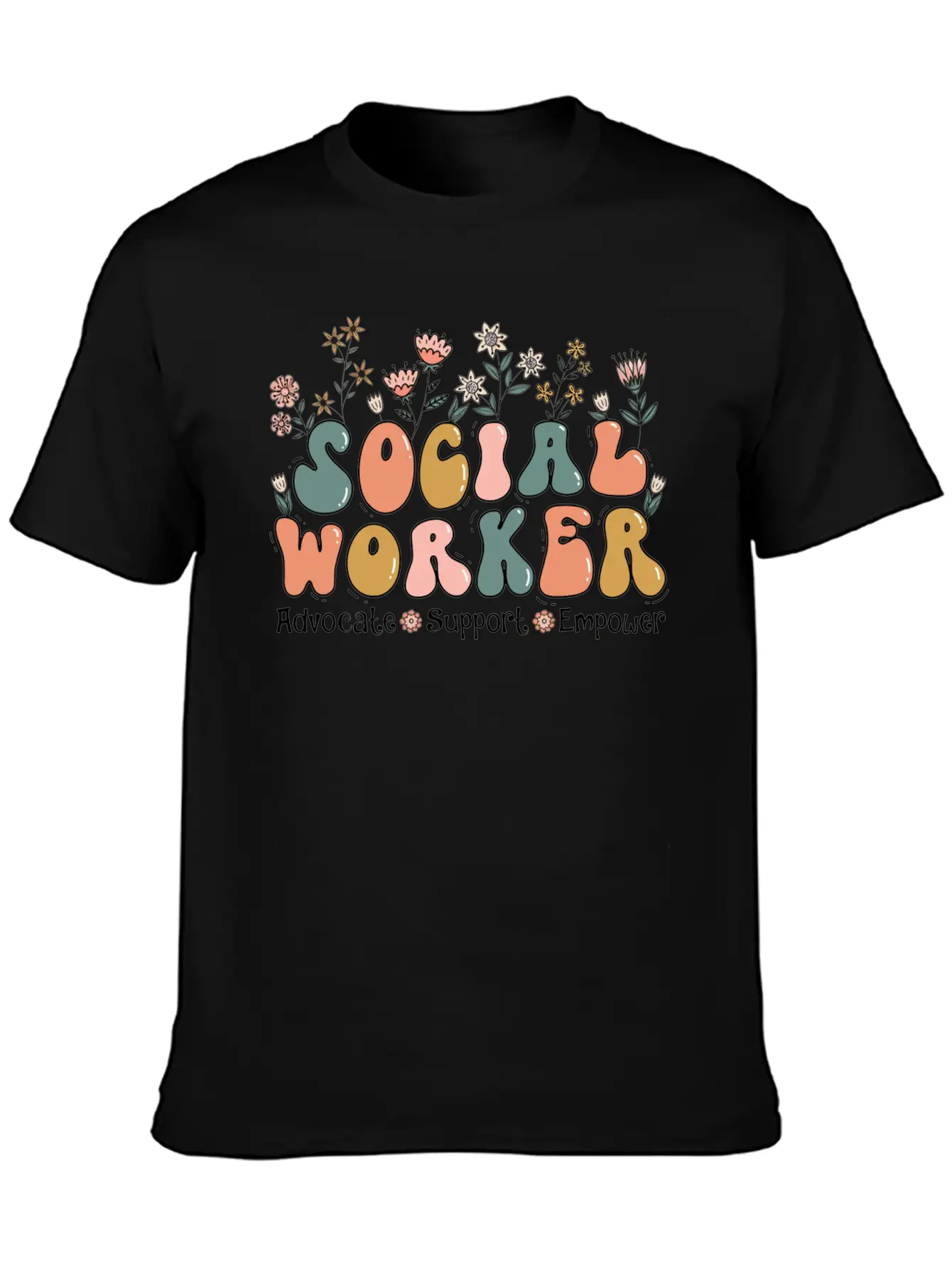 Social Worker Floral Retro Basic Graphic T-Shirt – Daily Comfort In Soft Cotton