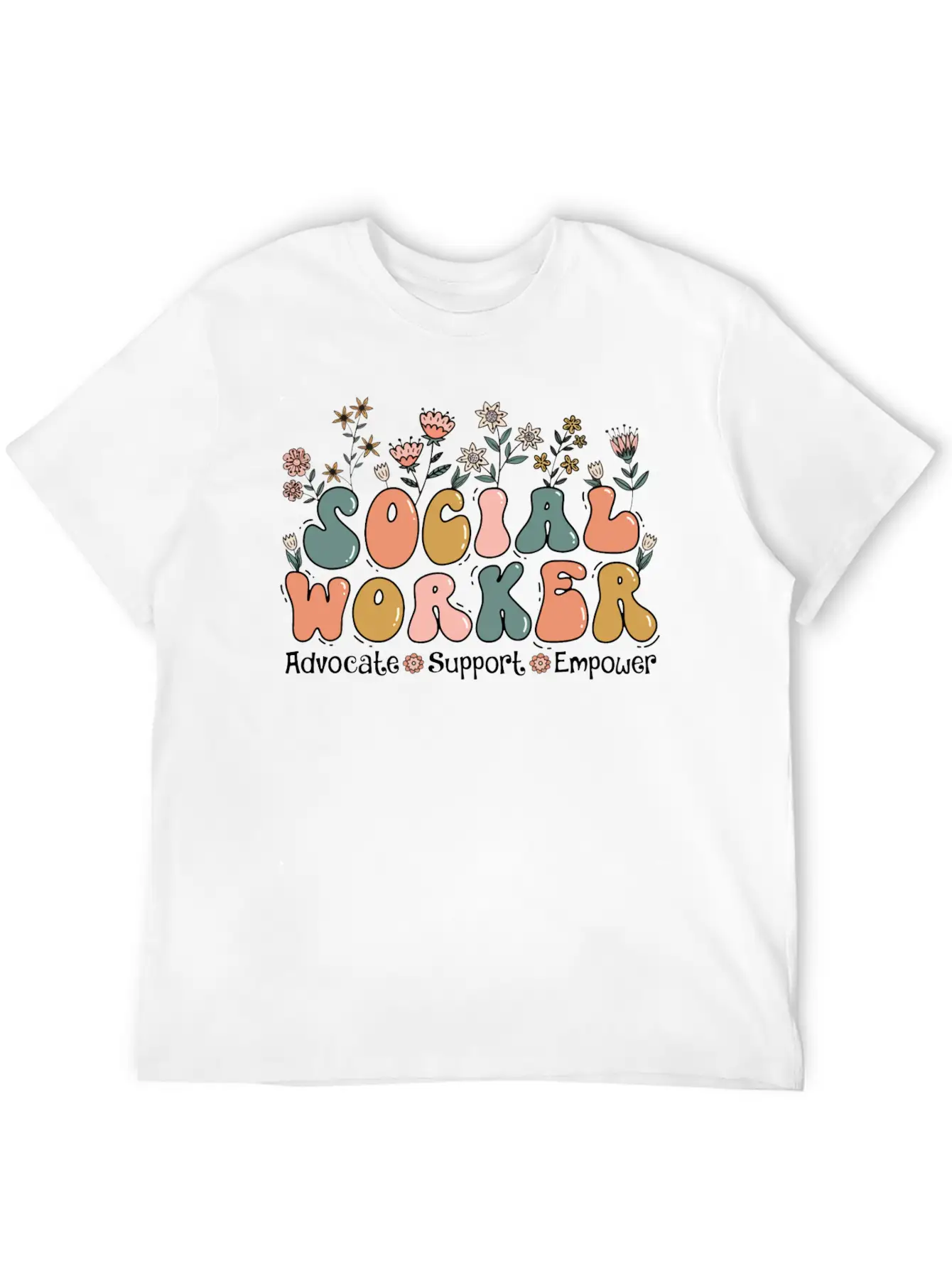 Social Worker Floral Retro Basic Graphic T-Shirt – Daily Comfort In Soft Cotton