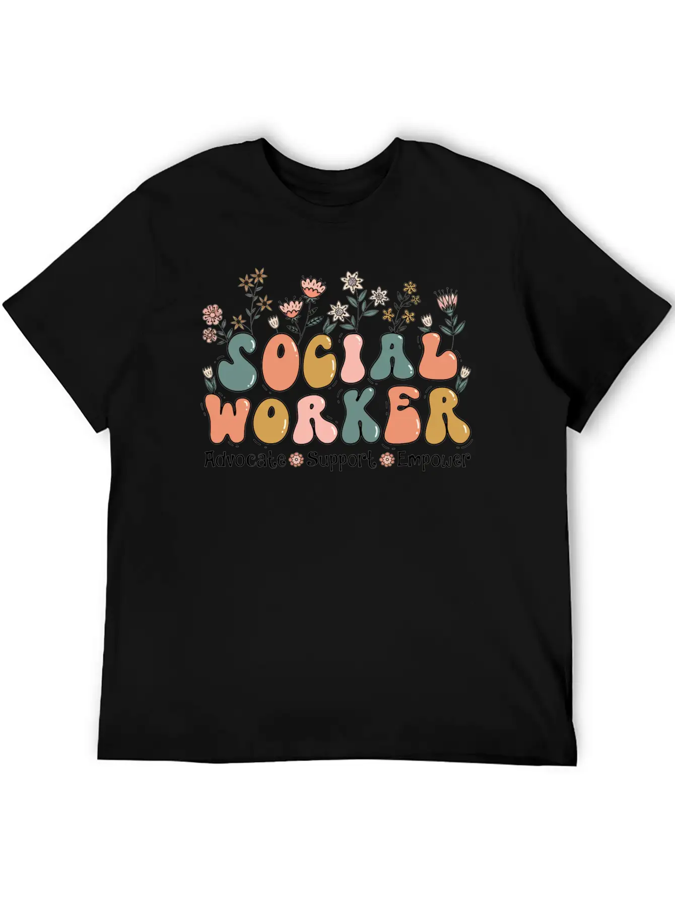 Social Worker Floral Retro Basic Graphic T-Shirt – Daily Comfort In Soft Cotton