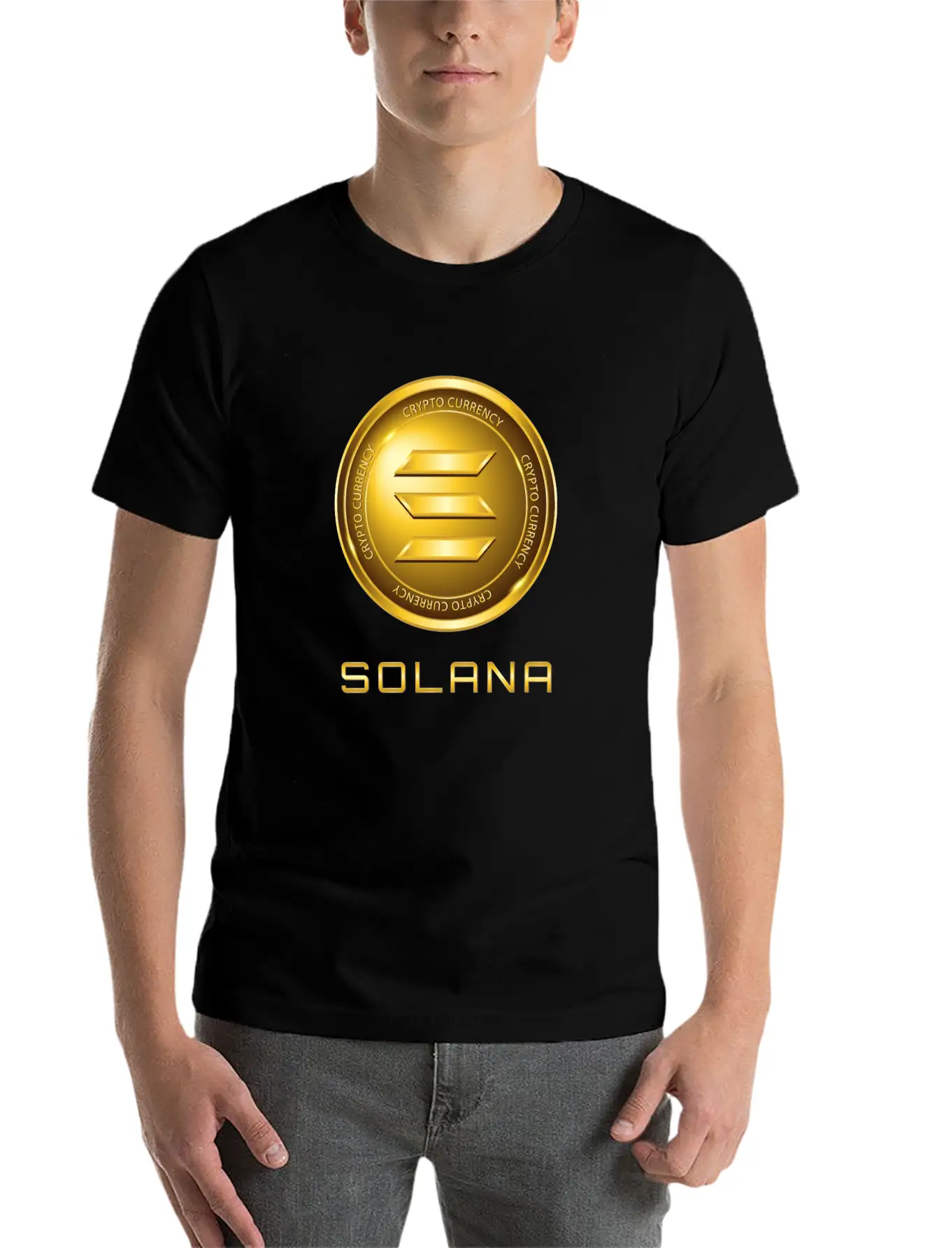 Solana Crypto Currency Solana Sol Gold Coin Timeless Short Sleeve Tee – Comfy And Minimalist Design