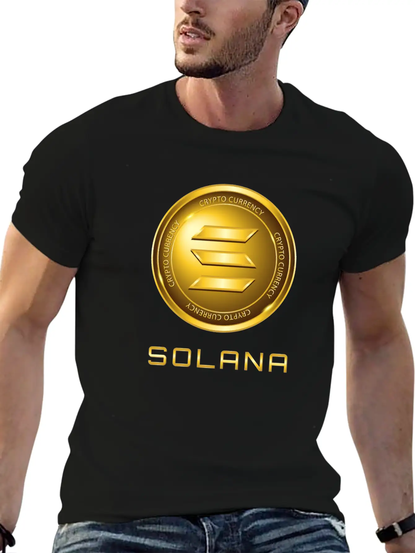 Solana Crypto Currency Solana Sol Gold Coin Timeless Short Sleeve Tee – Comfy And Minimalist Design