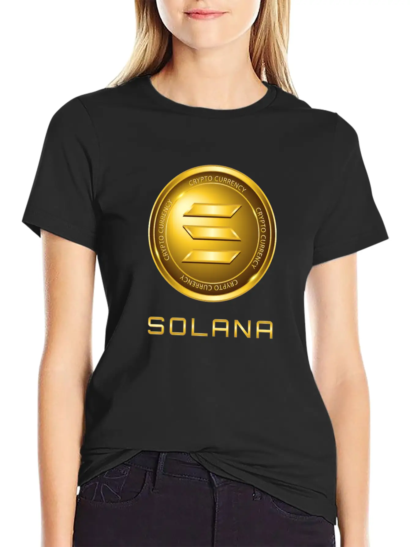 Solana Crypto Currency Solana Sol Gold Coin Timeless Short Sleeve Tee – Comfy And Minimalist Design