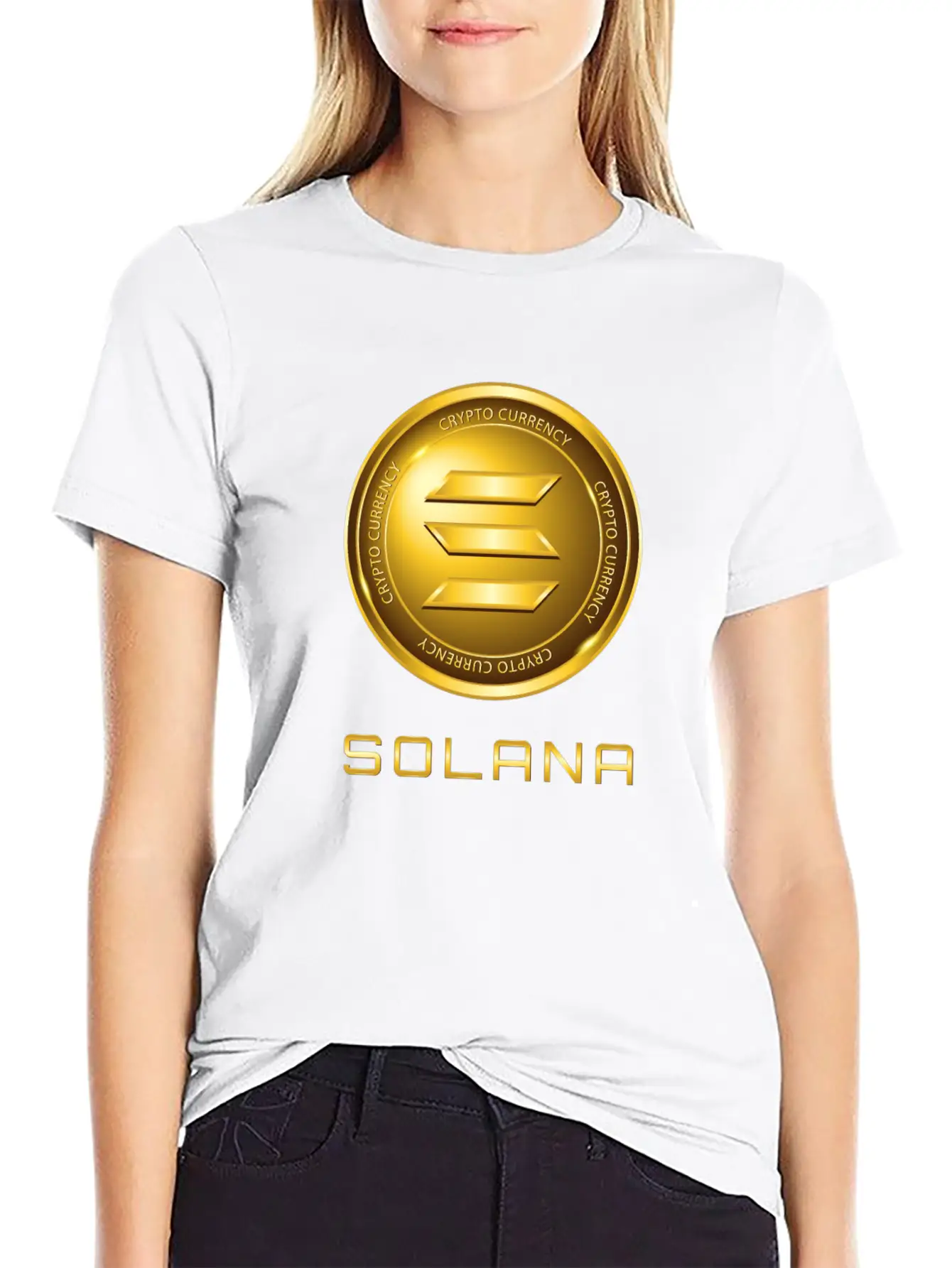 Solana Crypto Currency Solana Sol Gold Coin Timeless Short Sleeve Tee – Comfy And Minimalist Design