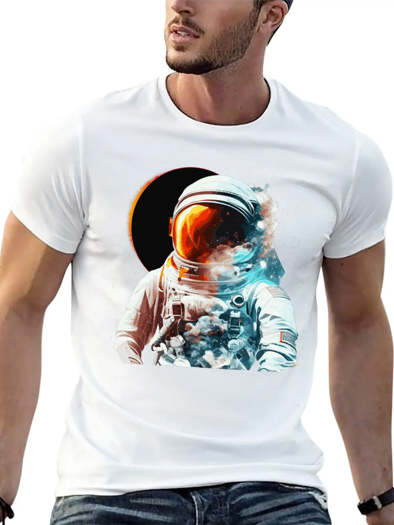 Solar Eclipse Space Astronaut Astronomy Galaxy Timeless Short Sleeve Tee – Comfy And Minimalist Design
