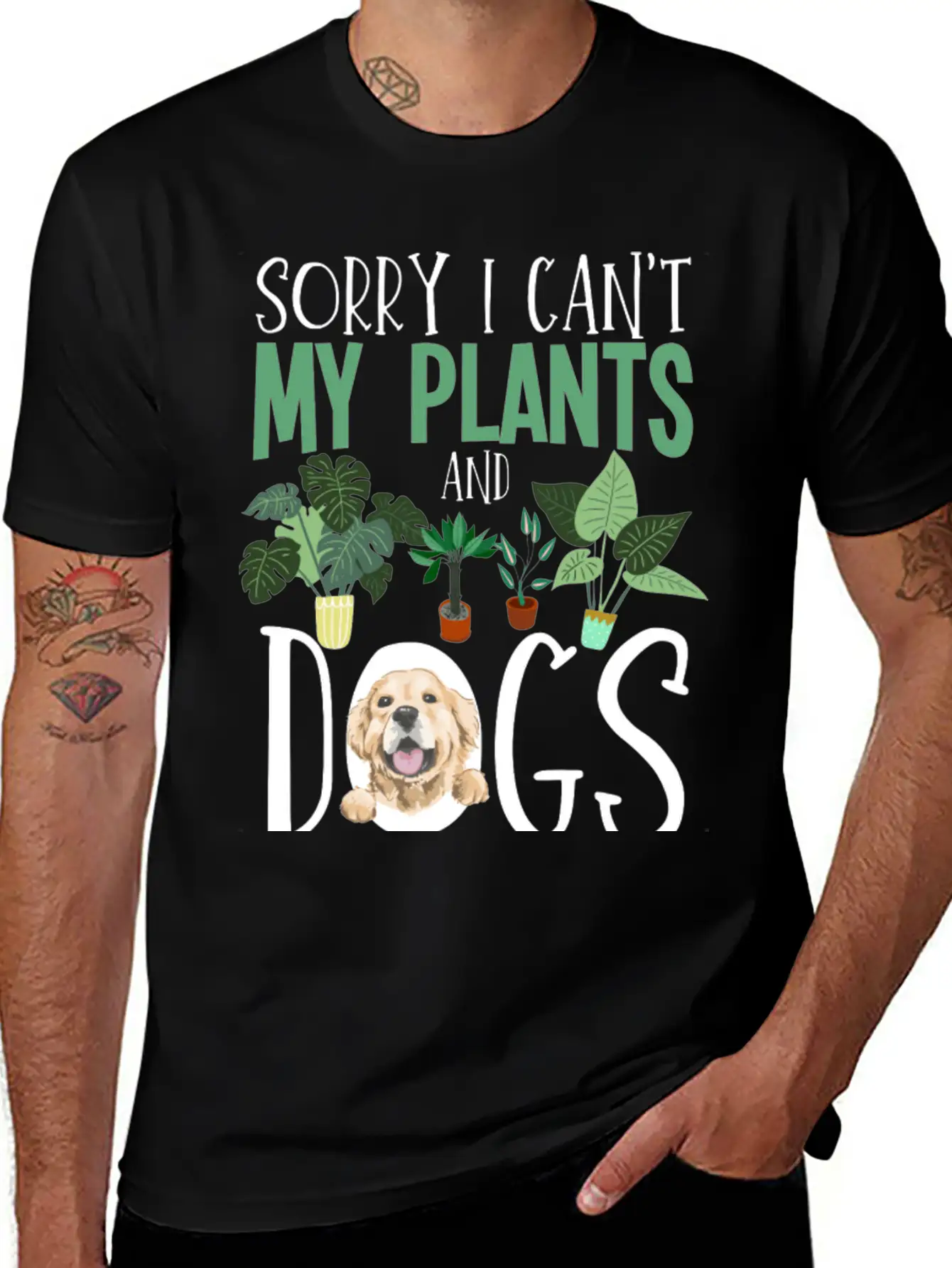 Sorry I Cant My Plants And Dogs Need Me Urban Unisex Short Sleeve Soft Cotton T-Shirt – Casual Everyday Wear