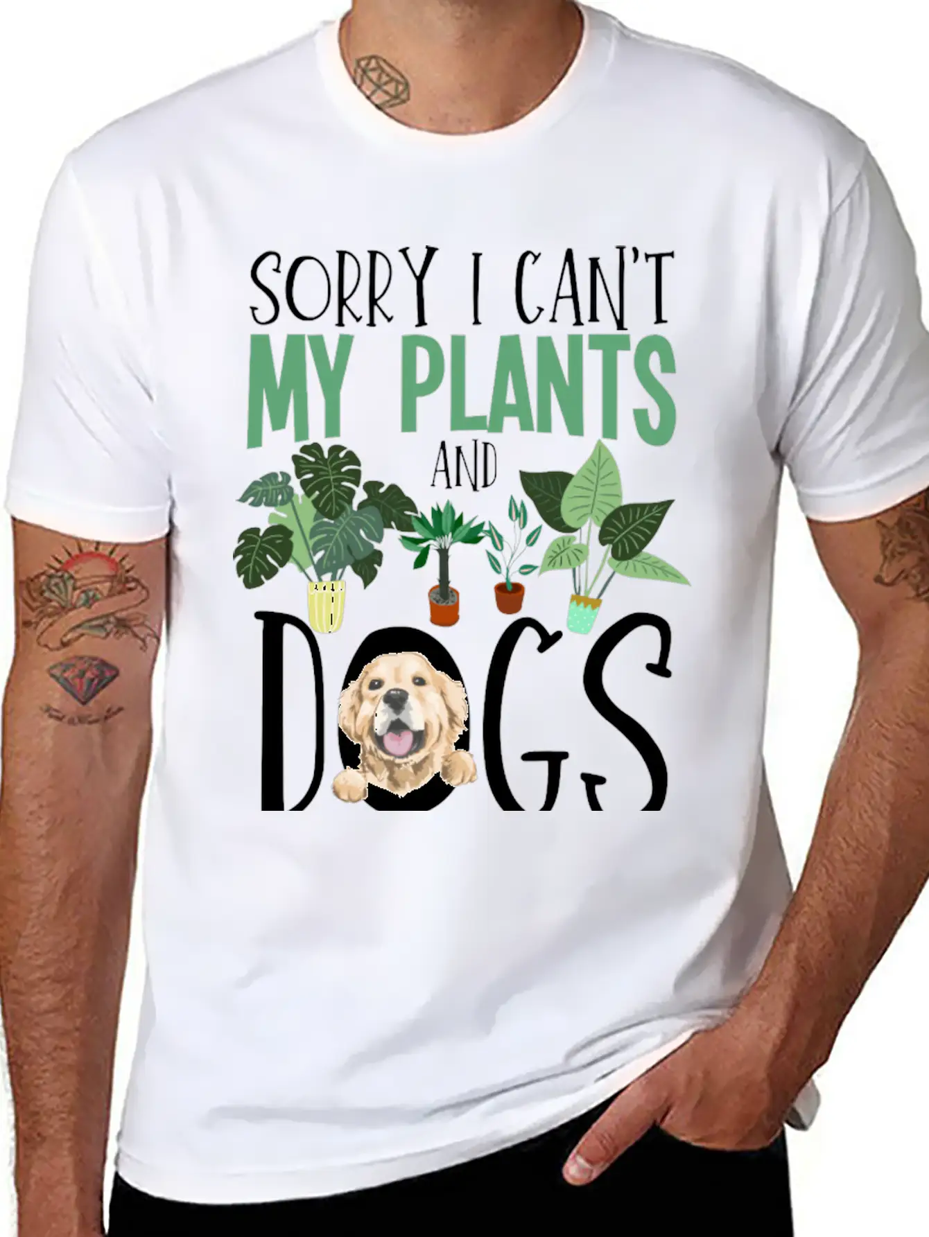 Sorry I Cant My Plants And Dogs Need Me Urban Unisex Short Sleeve Soft Cotton T-Shirt – Casual Everyday Wear
