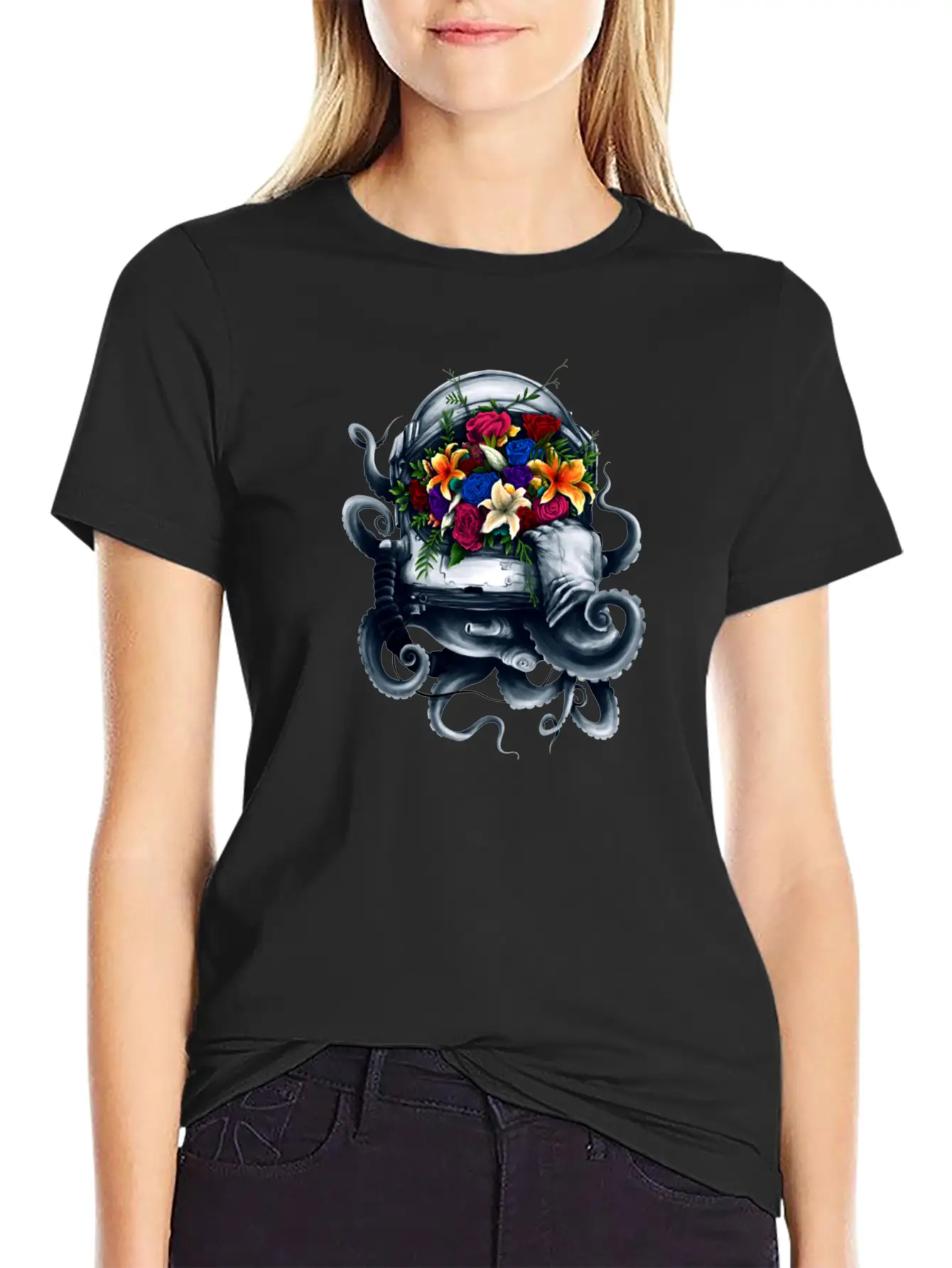 Space Bloom, Space Flower Bloom Unisex Casual T-Shirt – Clean Design For Daily Comfort