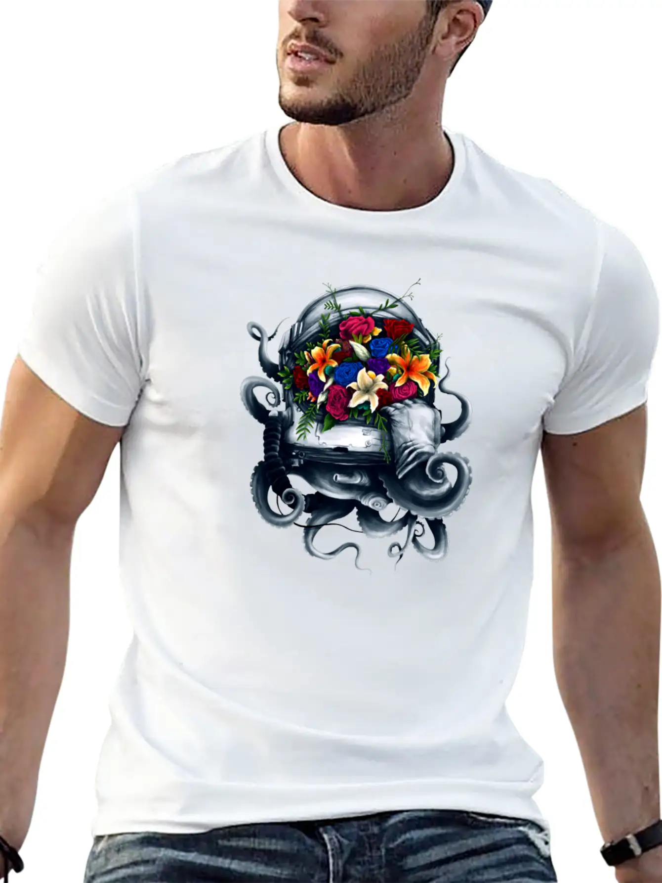Space Bloom, Space Flower Bloom Unisex Casual T-Shirt – Clean Design For Daily Comfort