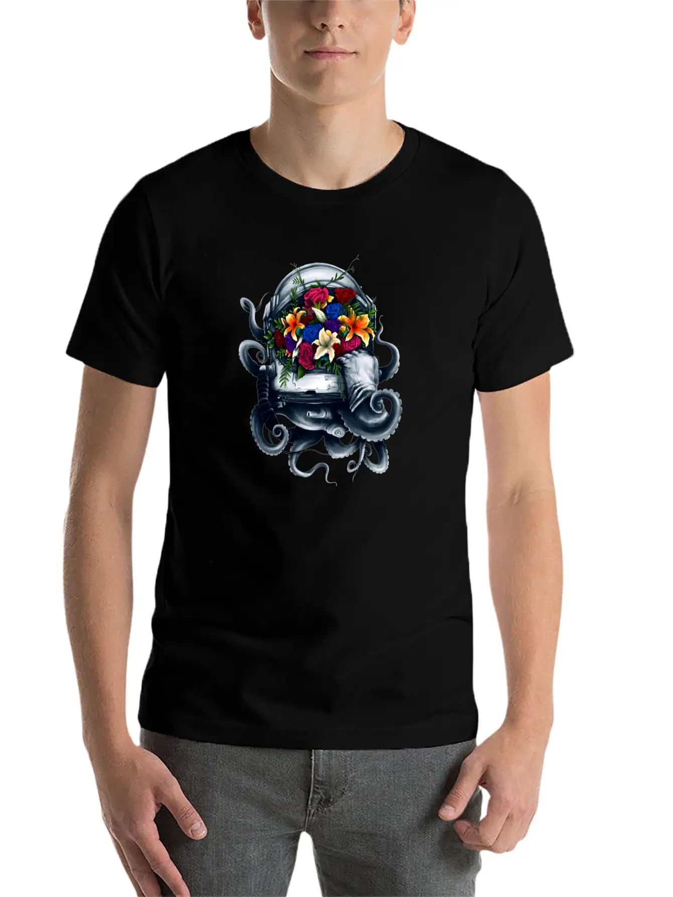 Space Bloom, Space Flower Bloom Unisex Casual T-Shirt – Clean Design For Daily Comfort
