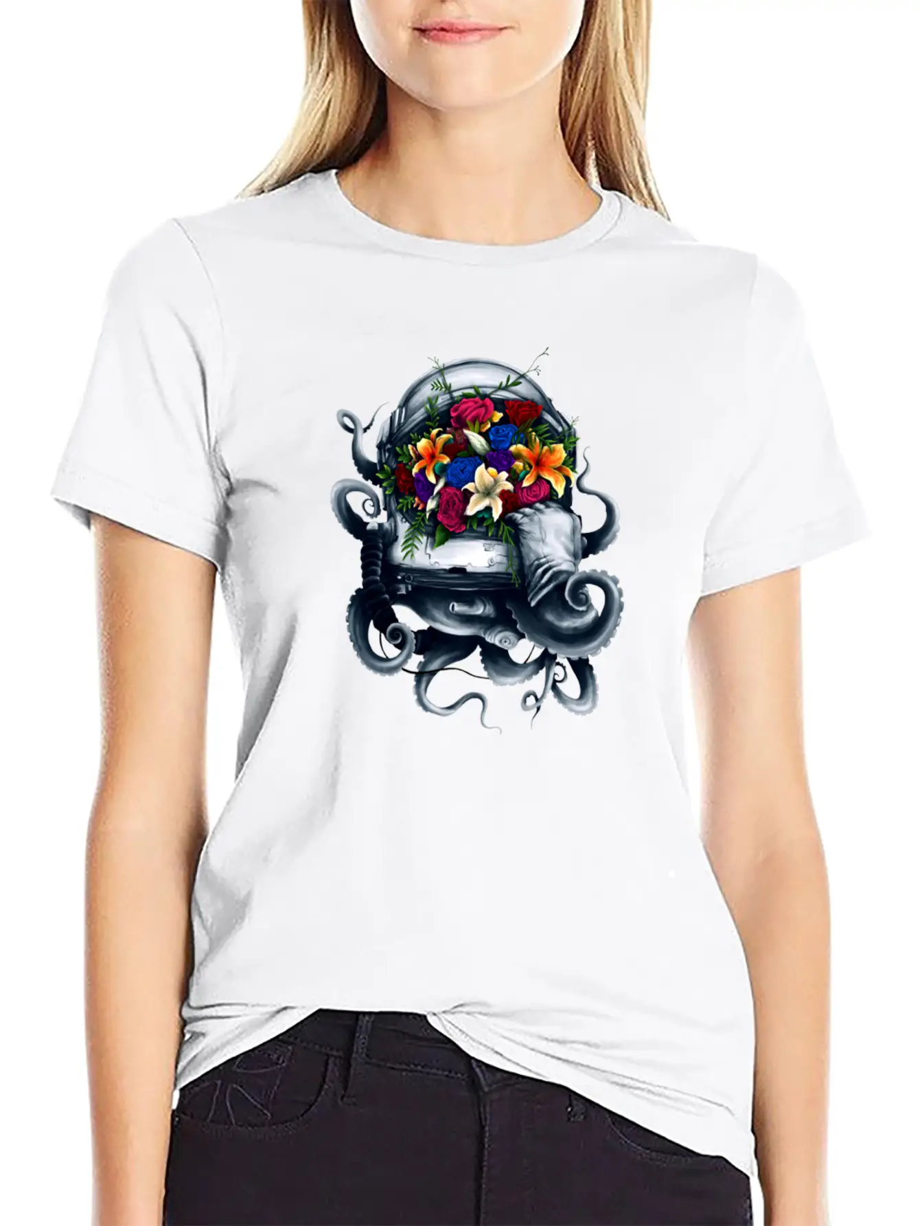 Space Bloom, Space Flower Bloom Unisex Casual T-Shirt – Clean Design For Daily Comfort
