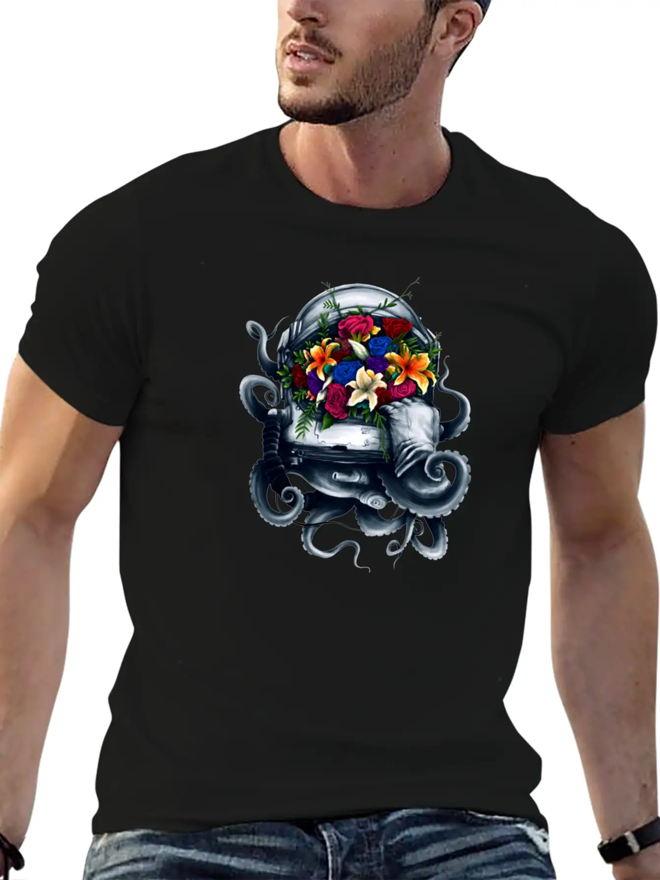 Space Bloom, Space Flower Bloom Unisex Casual T-Shirt – Clean Design For Daily Comfort