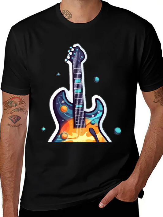 Space-Inspired Instrument, Guitar Comfortable Minimalist Graphic Tee – Summer Style Essential