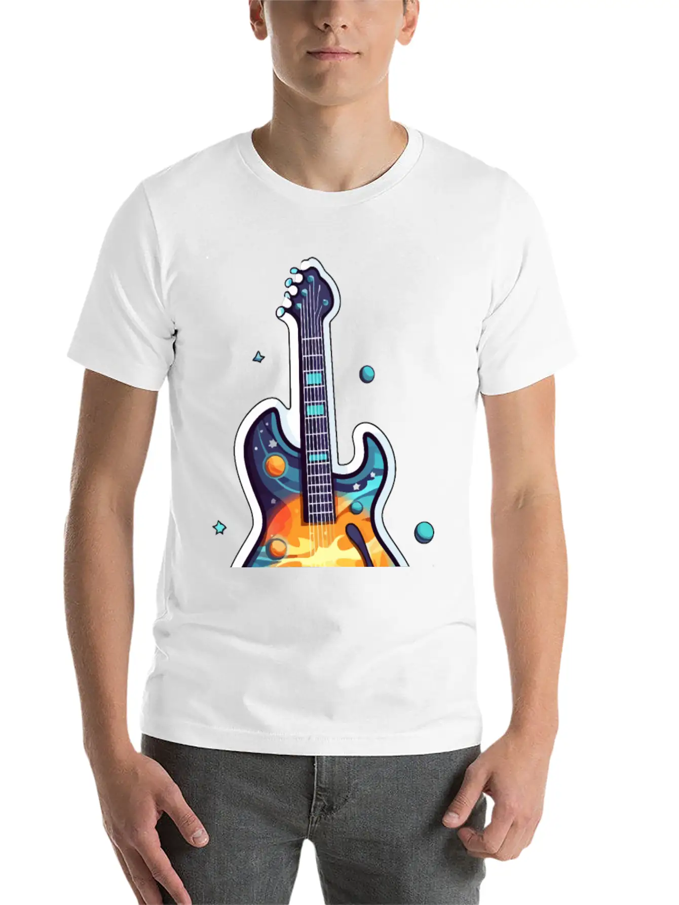 Space-Inspired Instrument, Guitar Comfortable Minimalist Graphic Tee – Summer Style Essential