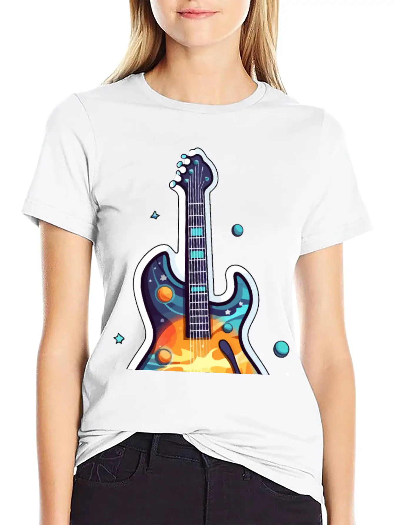Space-Inspired Instrument, Guitar Comfortable Minimalist Graphic Tee – Summer Style Essential