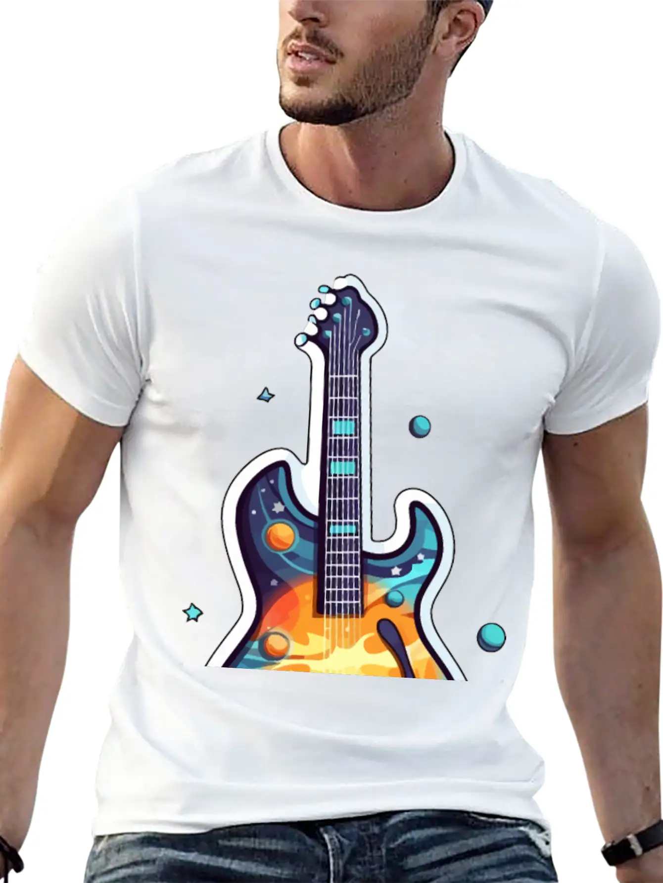 Space-Inspired Instrument, Guitar Comfortable Minimalist Graphic Tee – Summer Style Essential