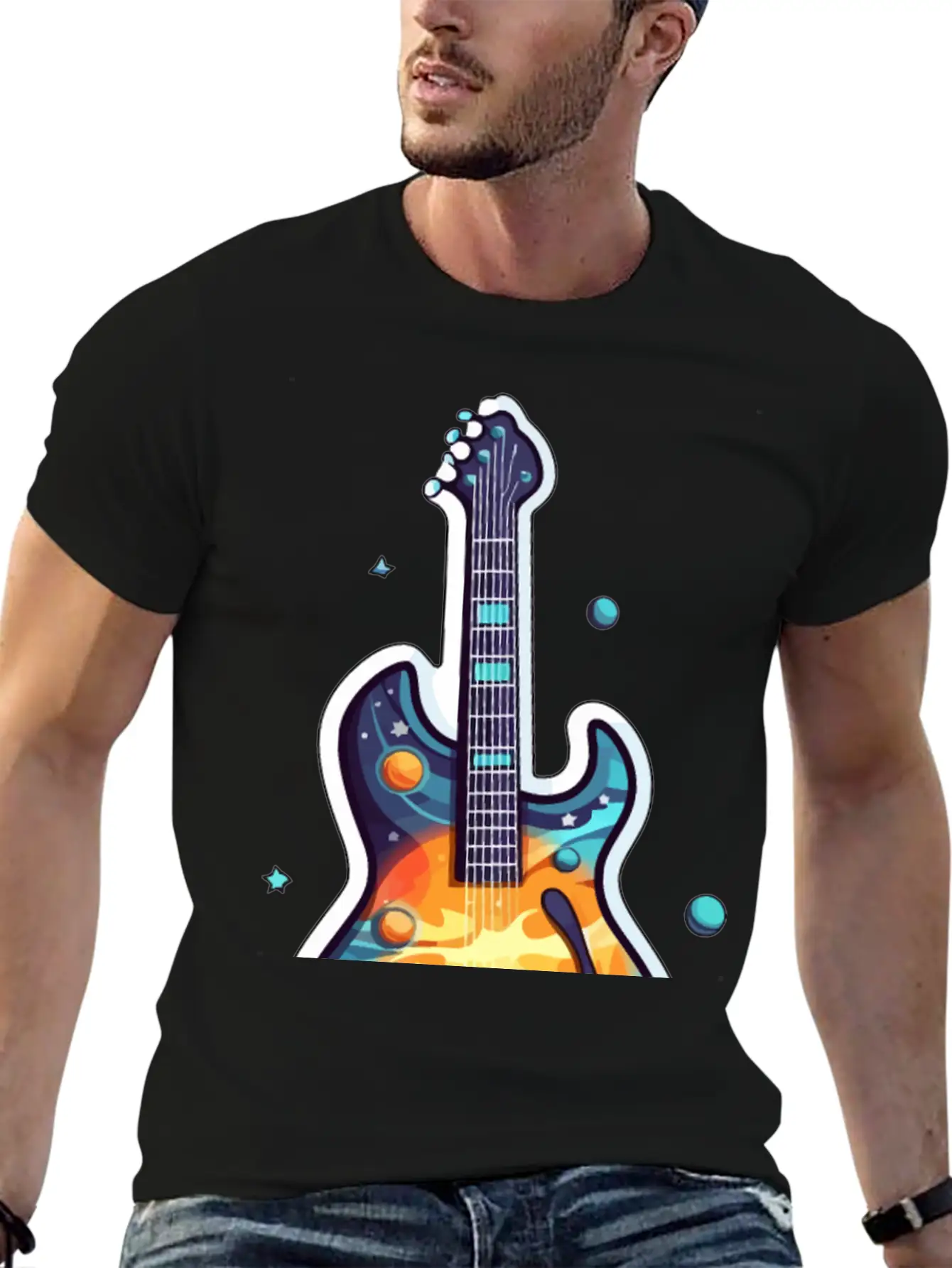 Space-Inspired Instrument, Guitar Comfortable Minimalist Graphic Tee – Summer Style Essential