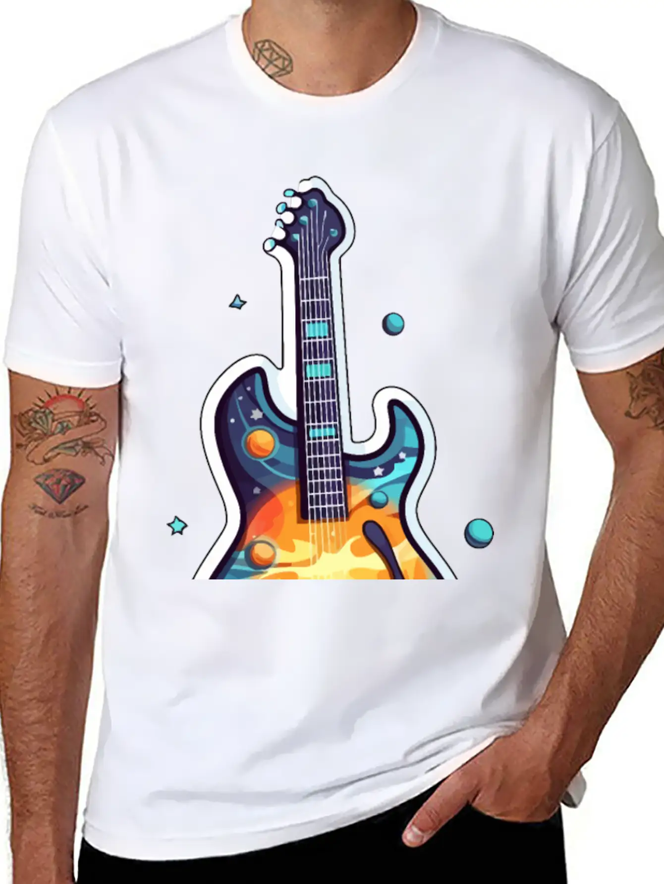 Space-Inspired Instrument, Guitar Comfortable Minimalist Graphic Tee – Summer Style Essential