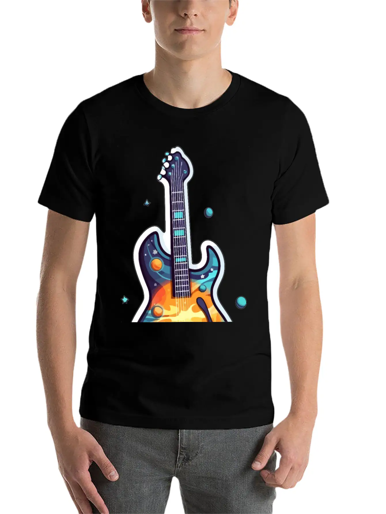 Space-Inspired Instrument, Guitar Comfortable Minimalist Graphic Tee – Summer Style Essential