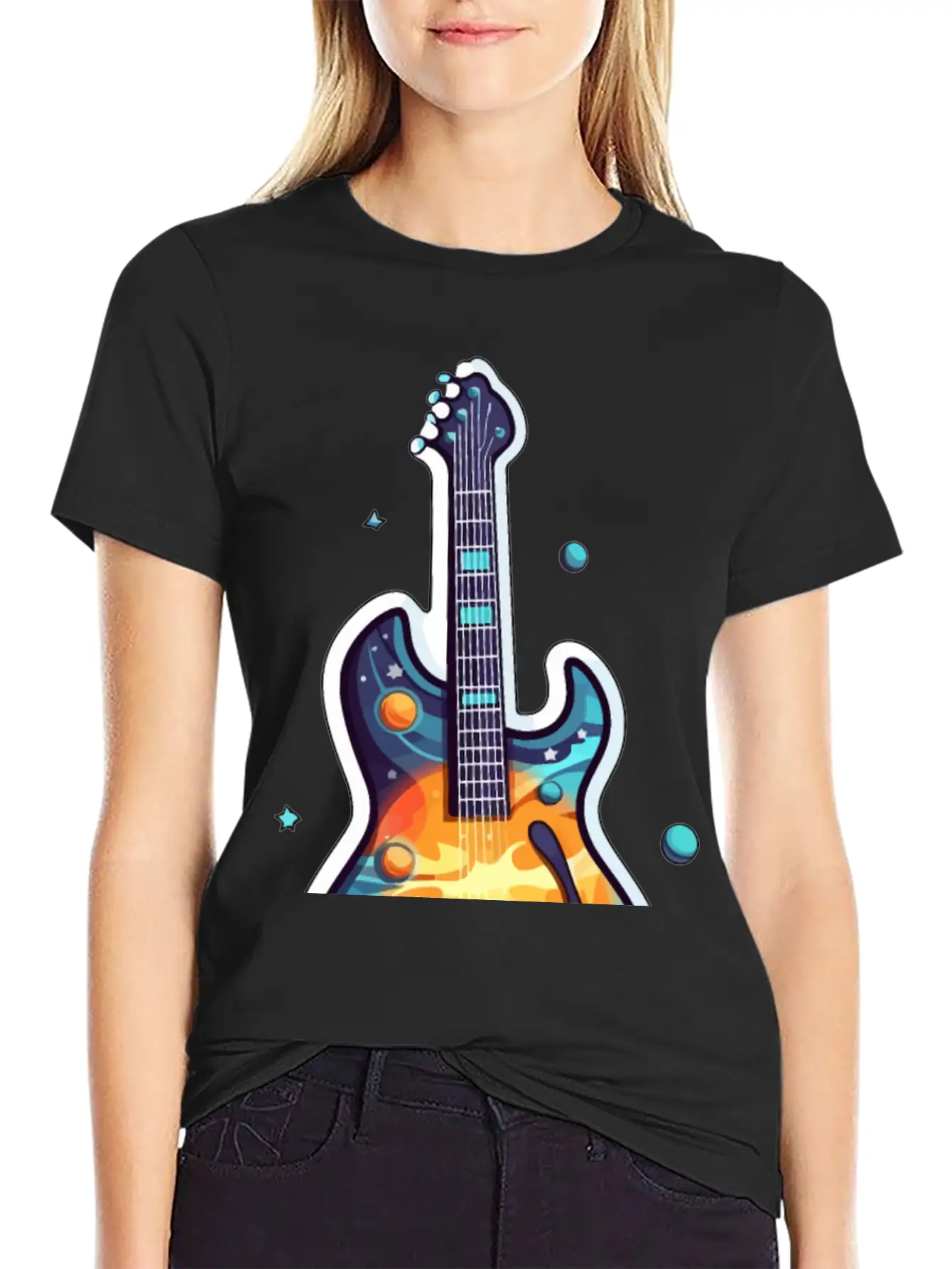 Space-Inspired Instrument, Guitar Comfortable Minimalist Graphic Tee – Summer Style Essential