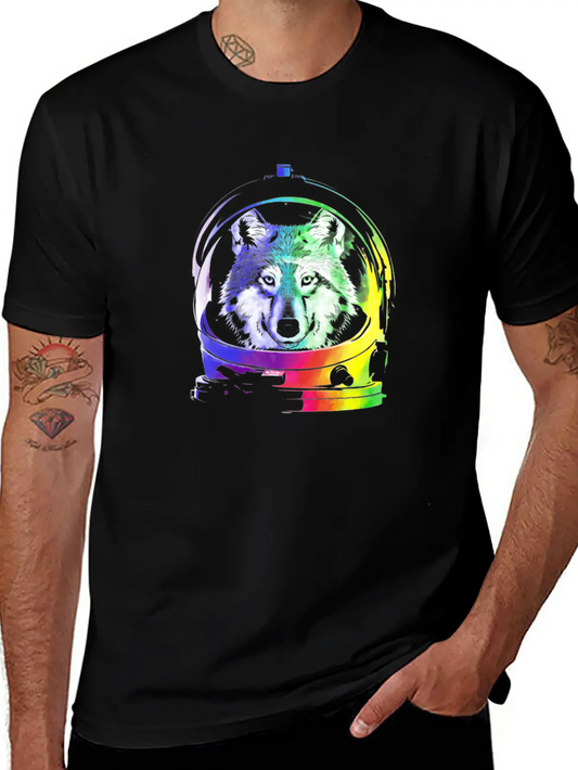 Space Wolf Art Shirt Animal Gift Idea Comfortable Minimalist Graphic Tee – Summer Style Essential